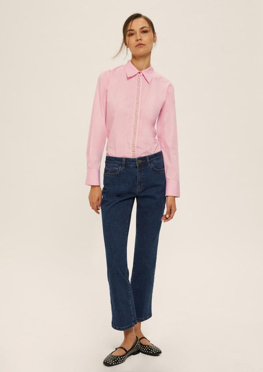 Emme Marella Camicia in popeline con dettagli di perle e strass Donna Valda Rosa
