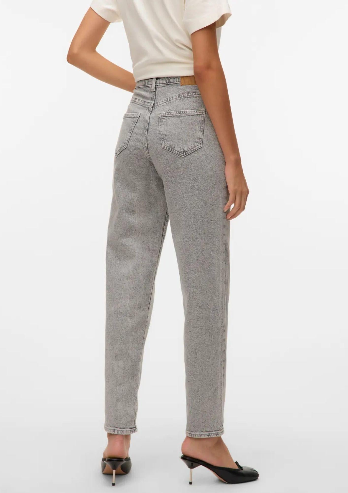 Vero Moda Jeans Donna Tessa A Vita Alta Mom Fit Grigio Chiaro Denim