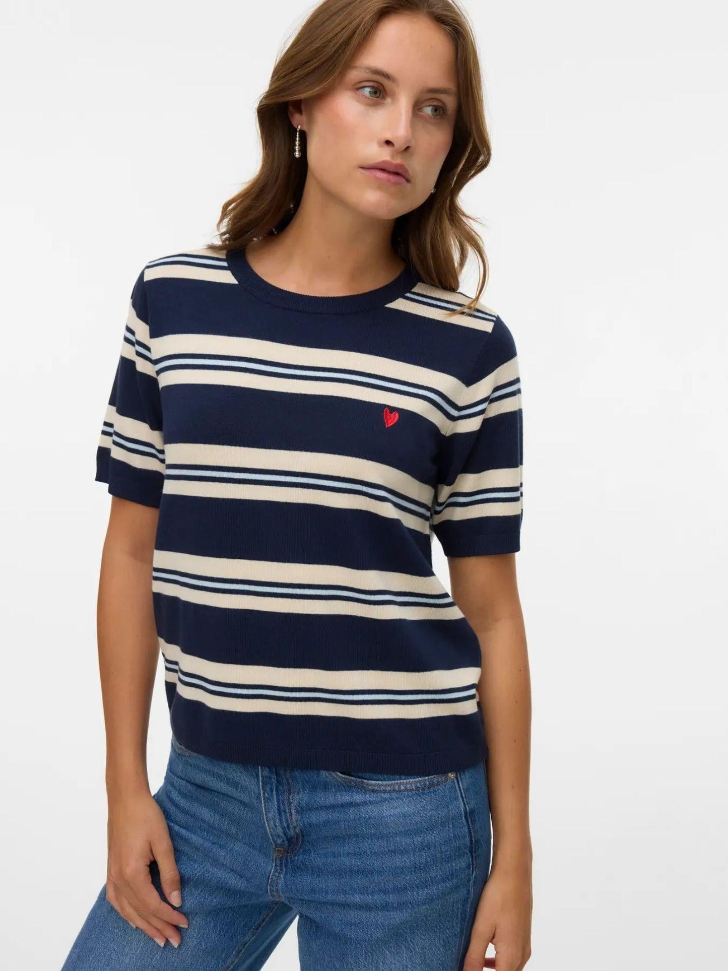 Vero Moda Maglione Donna Carmelia In Maglia Navy Blazer W. Ice Water And Birch