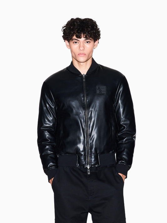 Armani Exchange Giacca Bomber Uomo in Tessuto Lucido Nero
