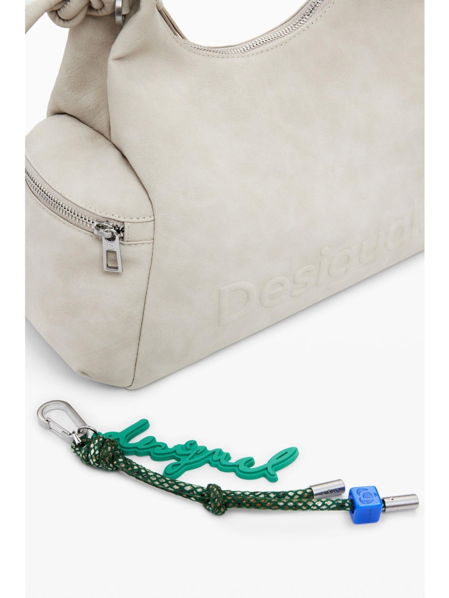 Desigual Borsa logo 3D con manico arricciato media Donna Avorio