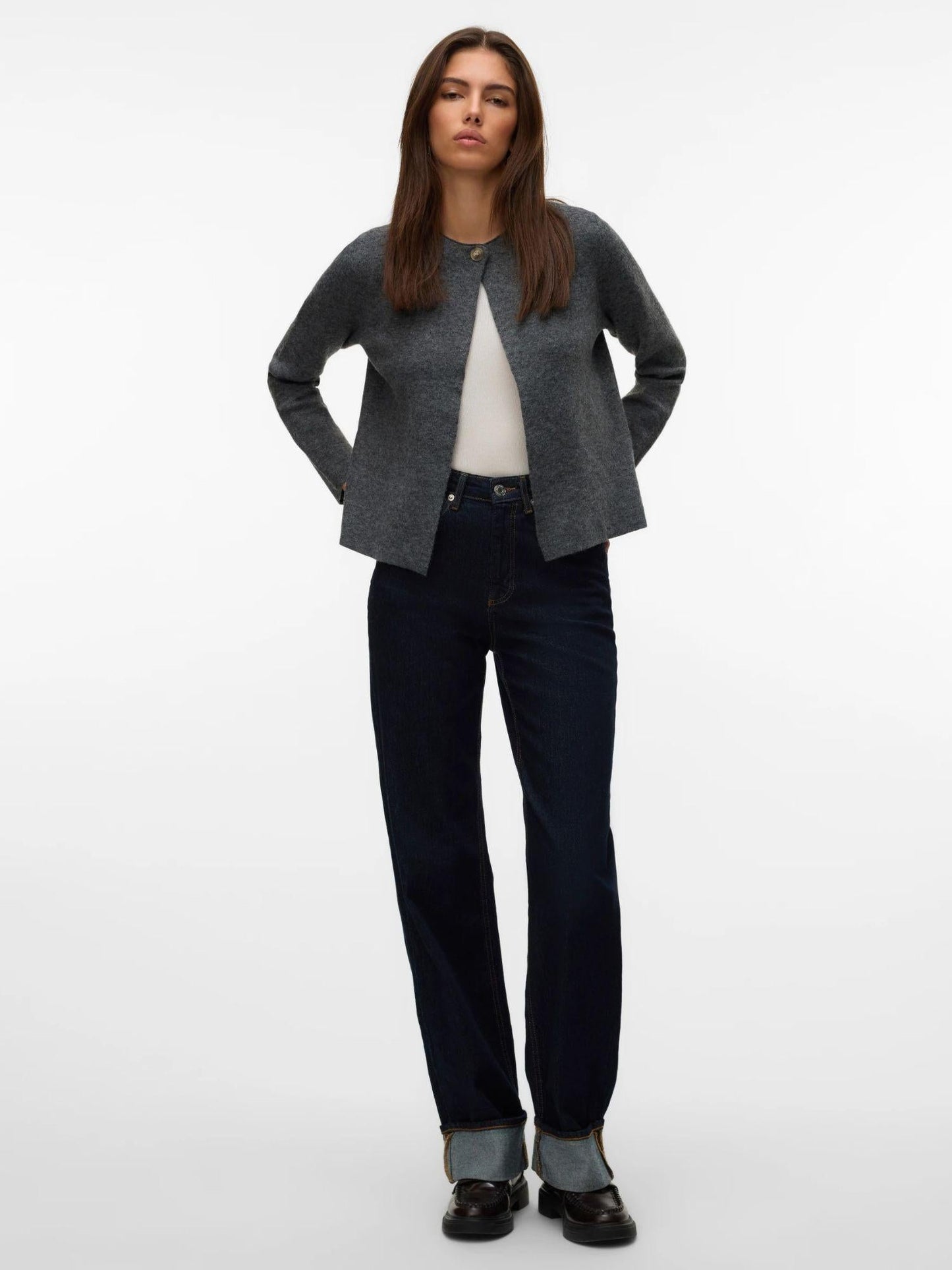 Vero Moda Cardigan In Maglia Donna Marina Grey Dark Grey Melange
