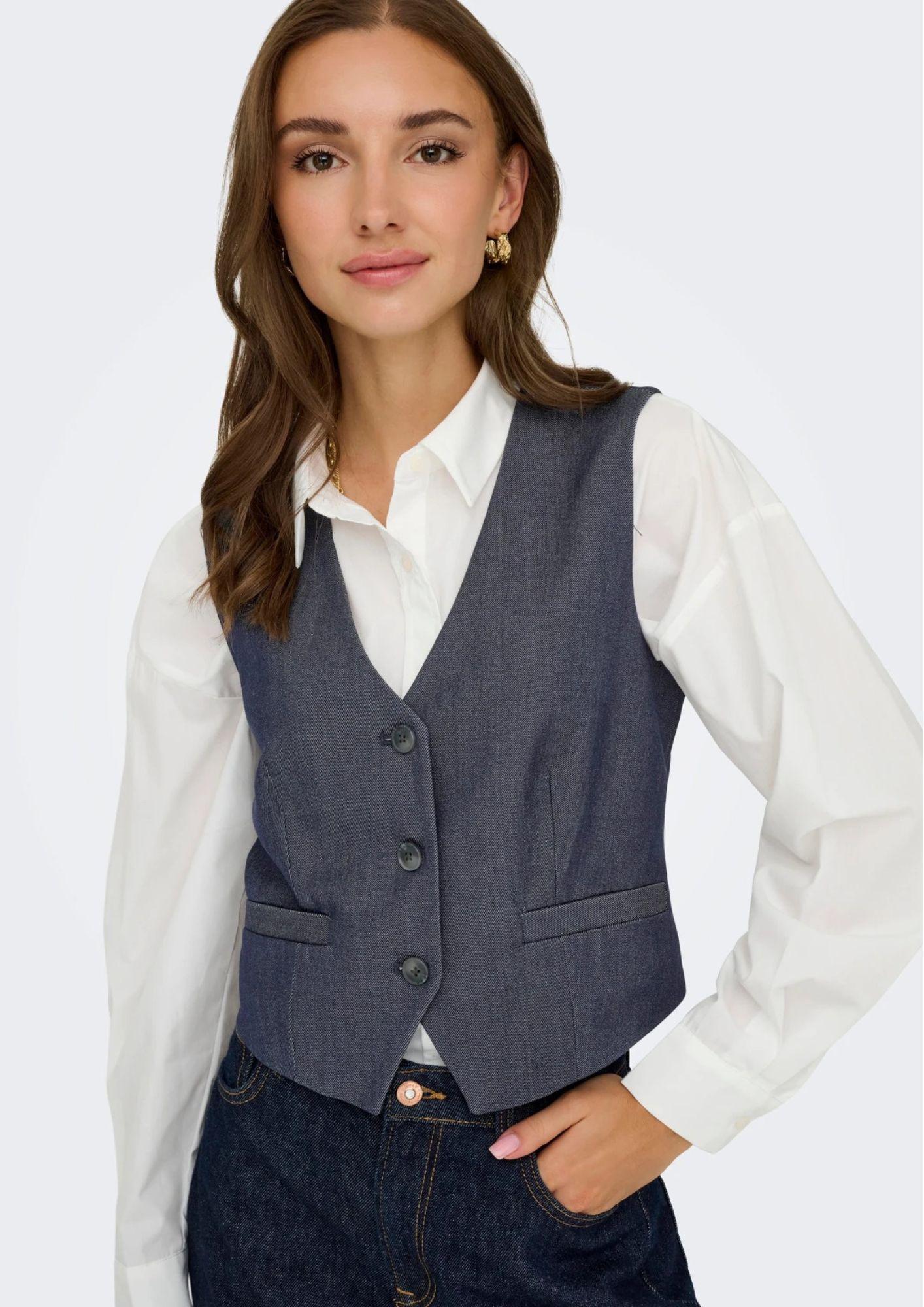 Jacqueline De Yong Gilet Donna Anthony Blu Denim