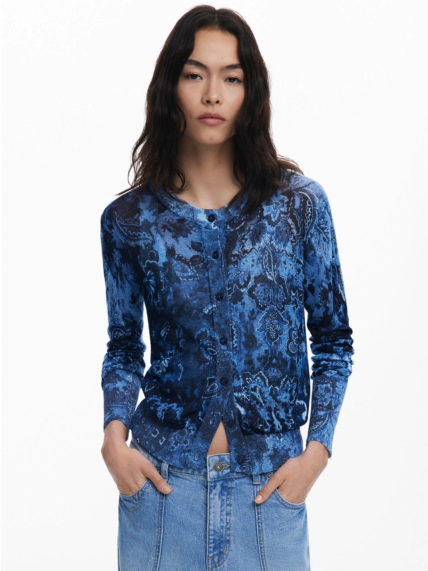 Desigual Maglione con bottoni brillante Donna Blu