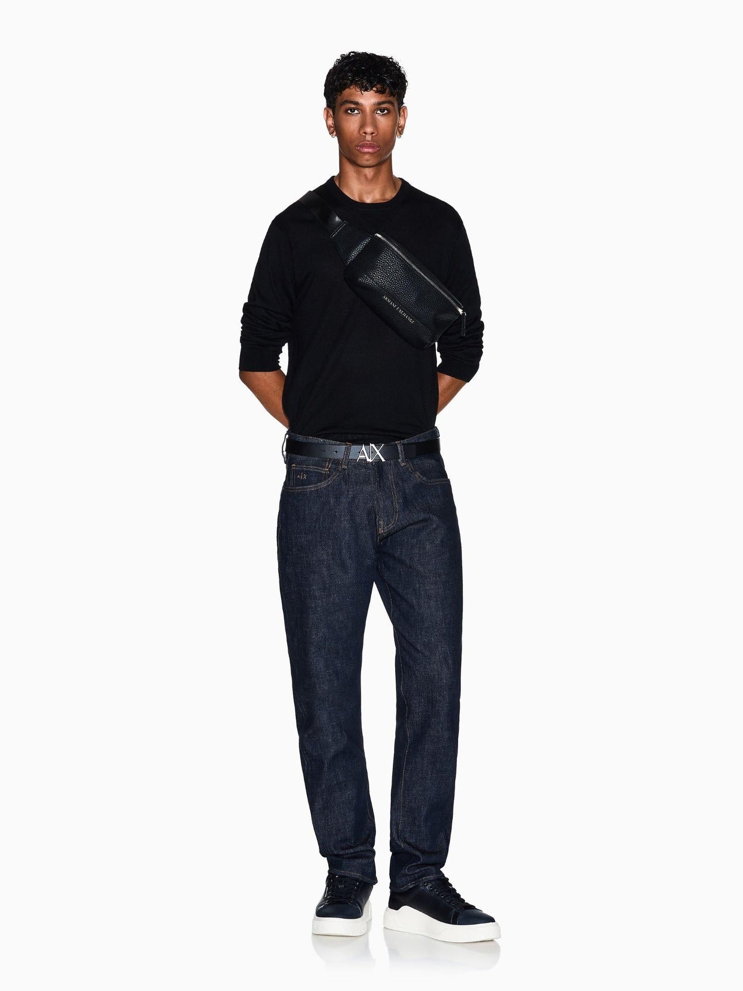 Armani Exchange Maglione Uomo Girocollo In Lana Vergine Nero