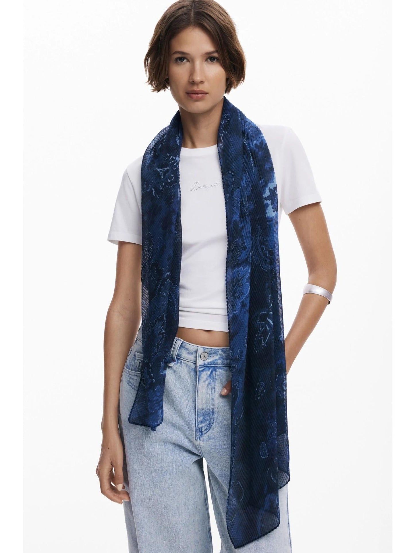 Desigual Foulard rettangolare plissettato paisley Donna Blu