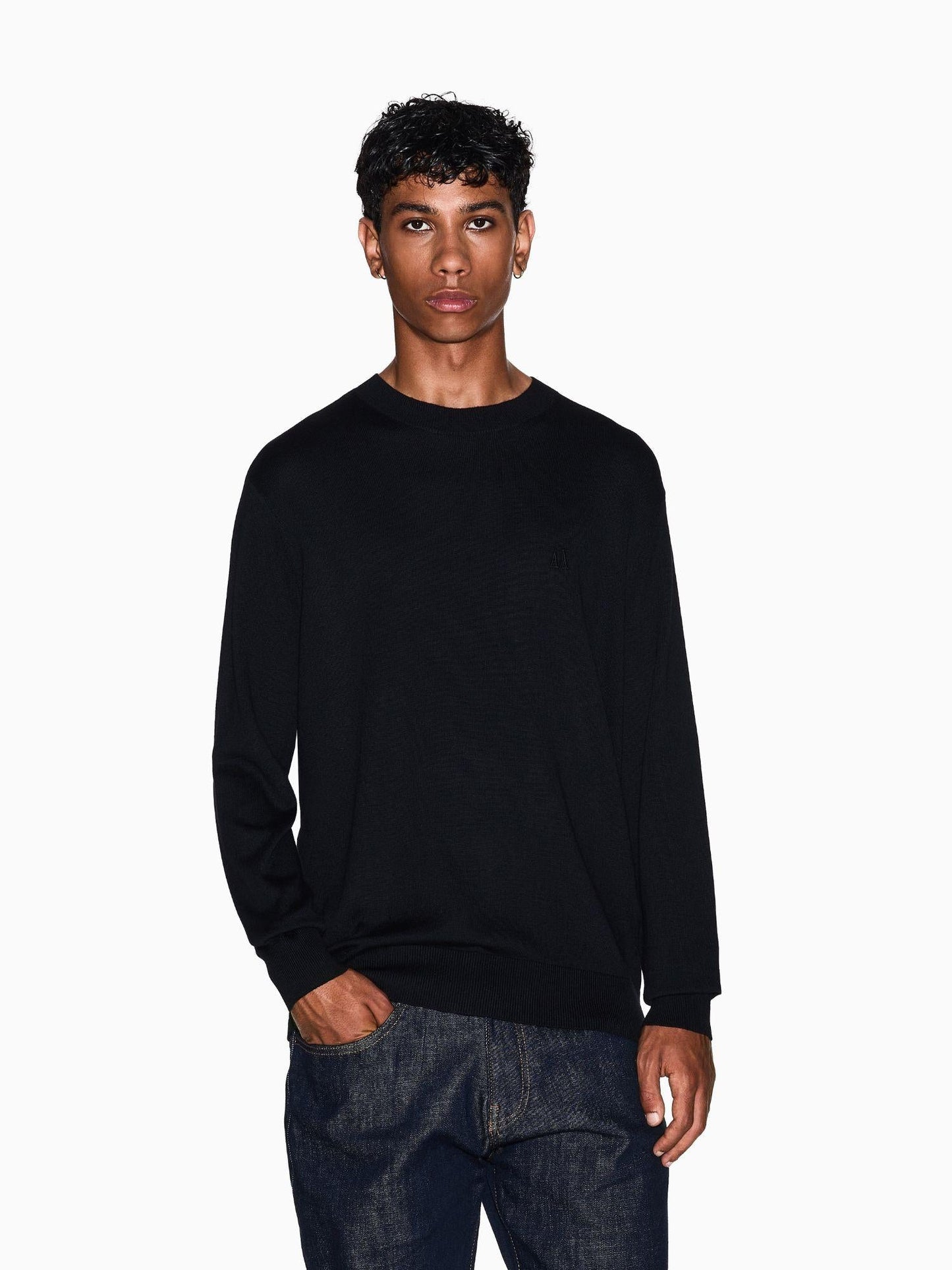 Armani Exchange Maglione girocollo in misto cotone Uomo Nero