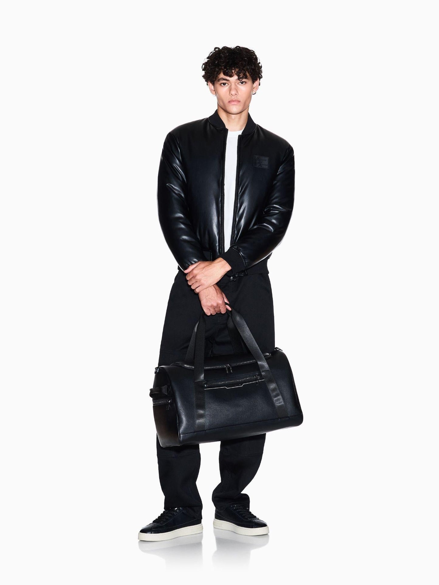 Armani Exchange Giacca Bomber Uomo in Tessuto Lucido Nero