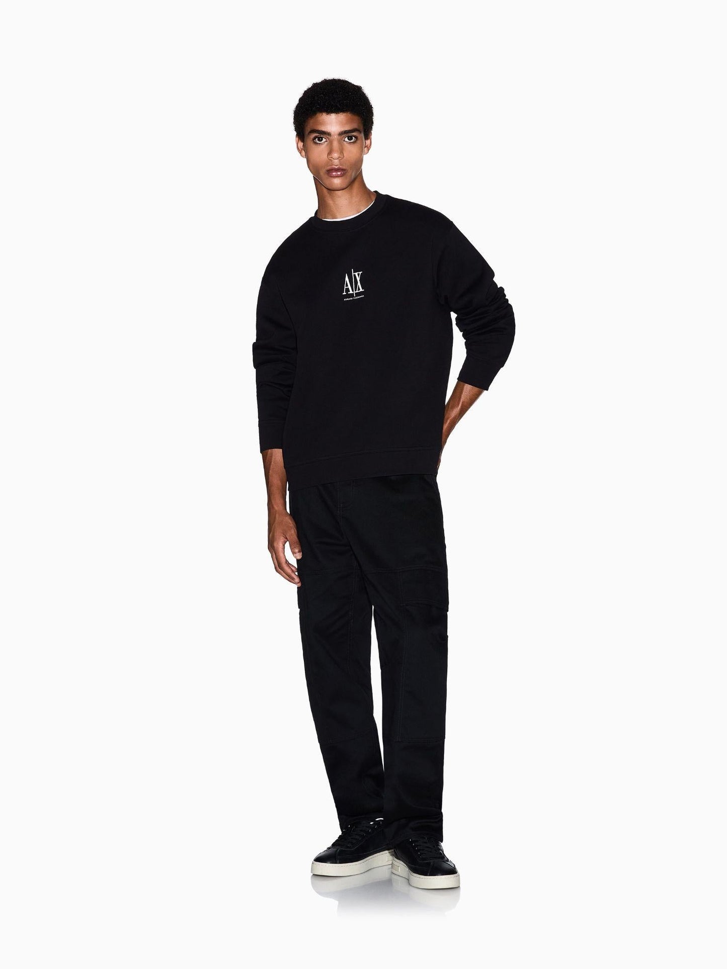 Armani Exchange Felpa Nera Girocollo Da Uomo Con Logo Ricamato