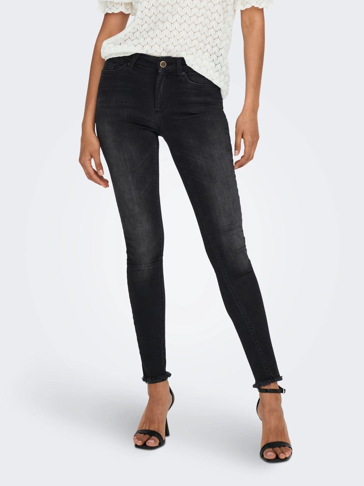 Only Jeans Donna Blush A Vita Media Skinny Fit Black Denim