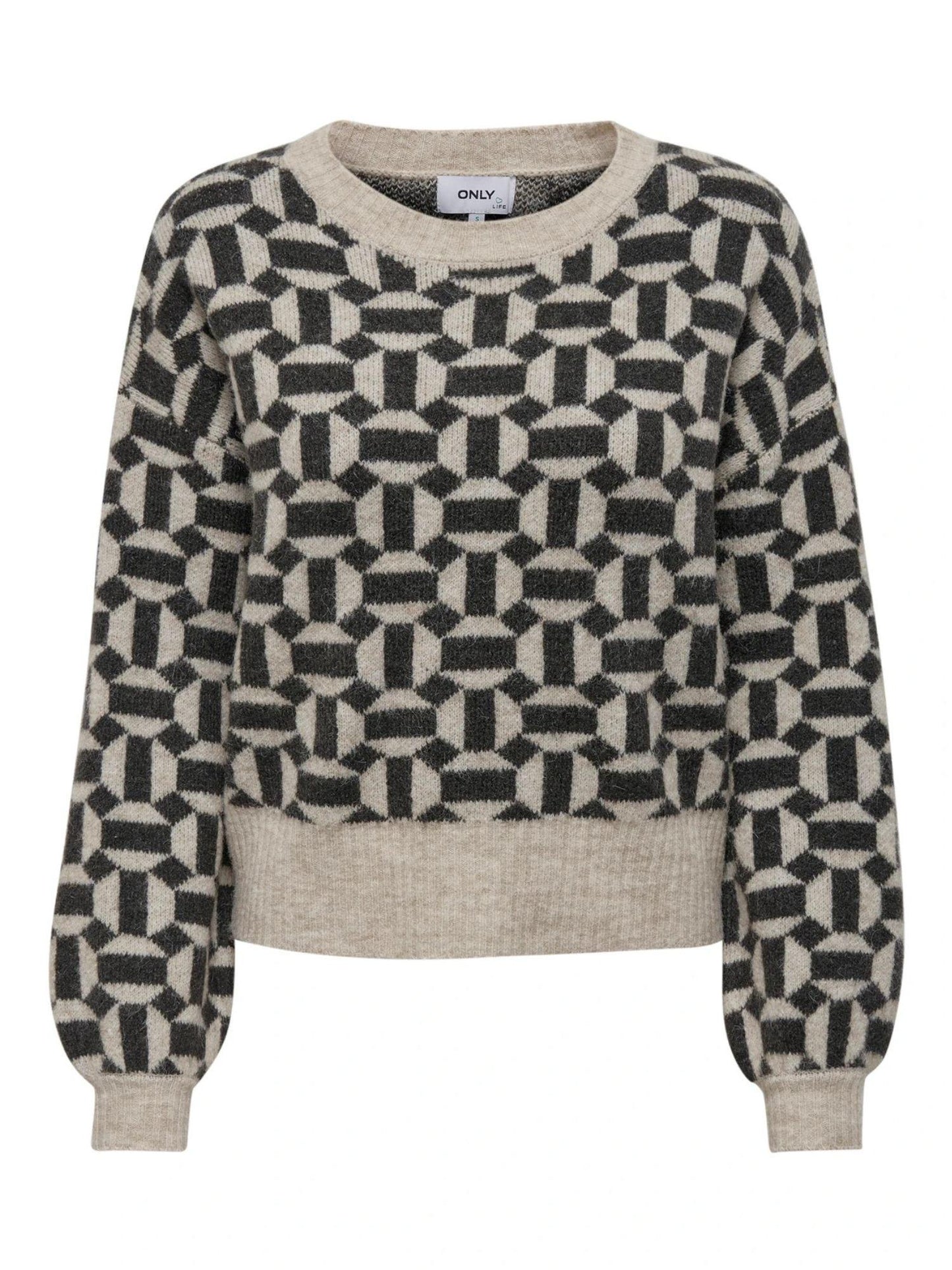 Only Maglione Donna Geo Grigio Oatmeal