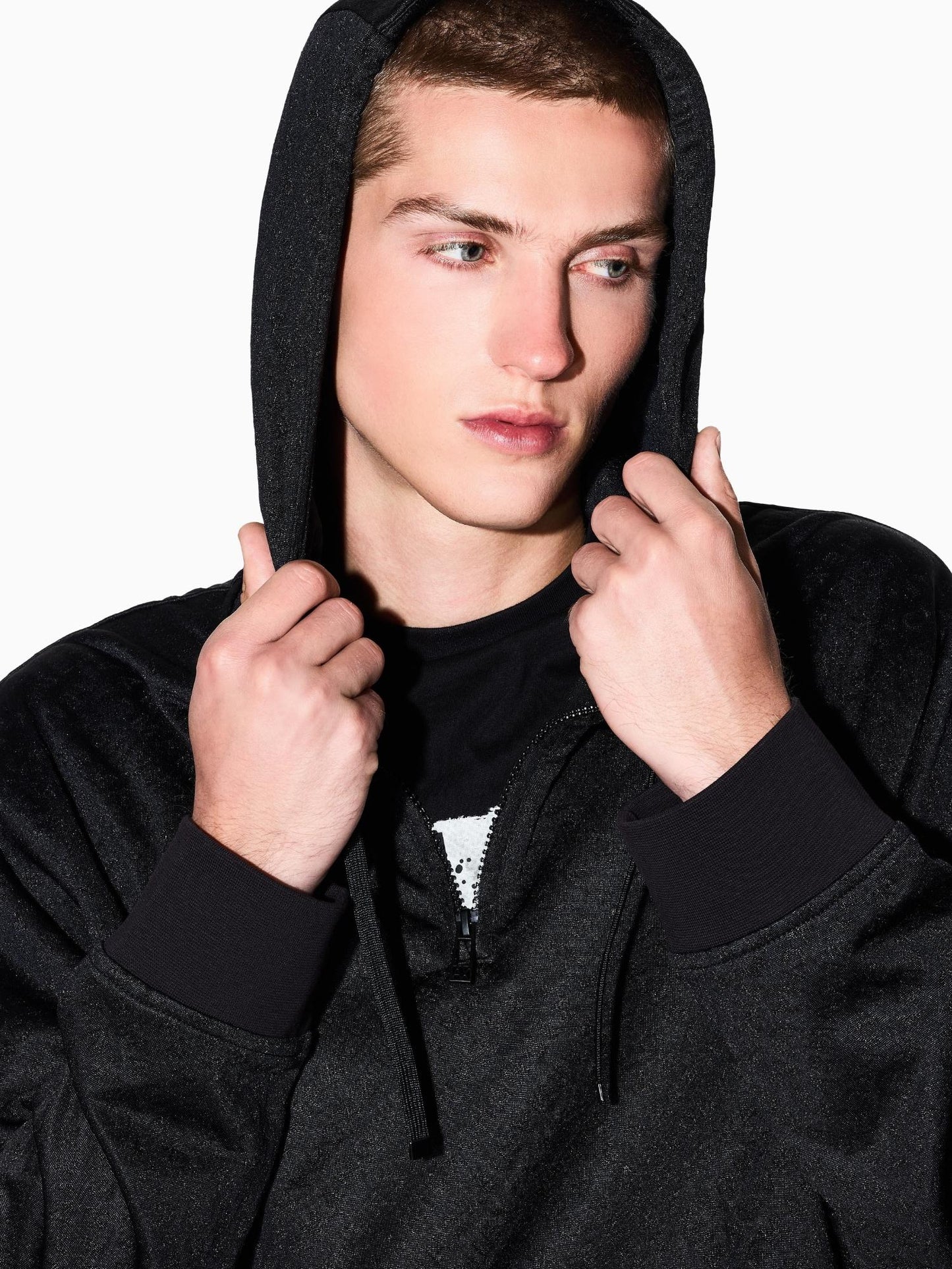 Armani Exchange Felpa Uomo con cappuccio micro texture Nero