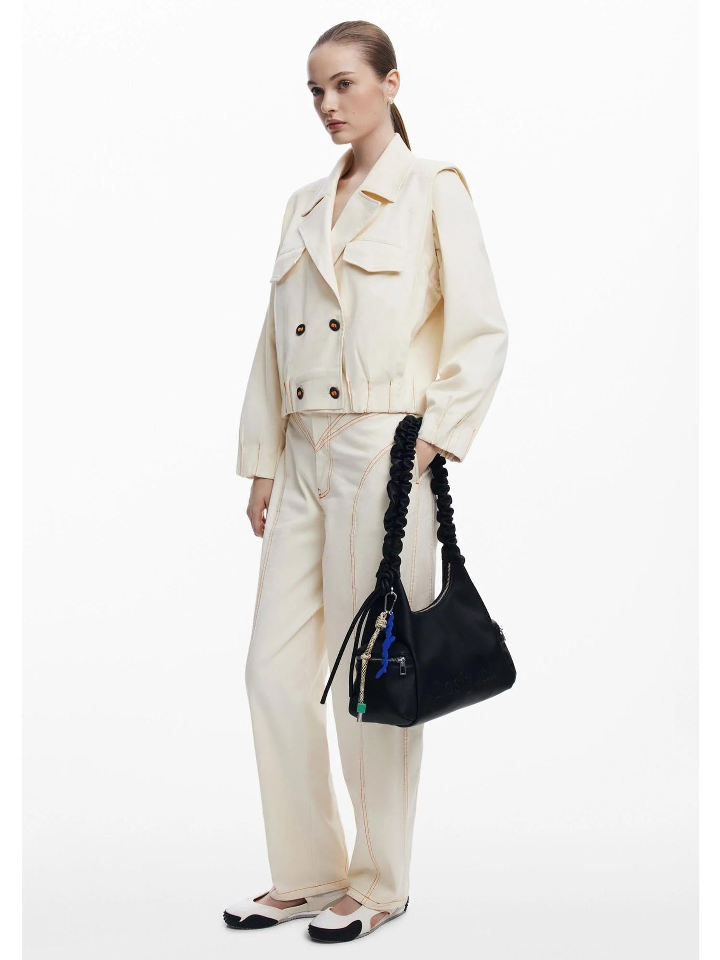 Desigual Borsa logo 3D con manico arricciato media Donna Nero