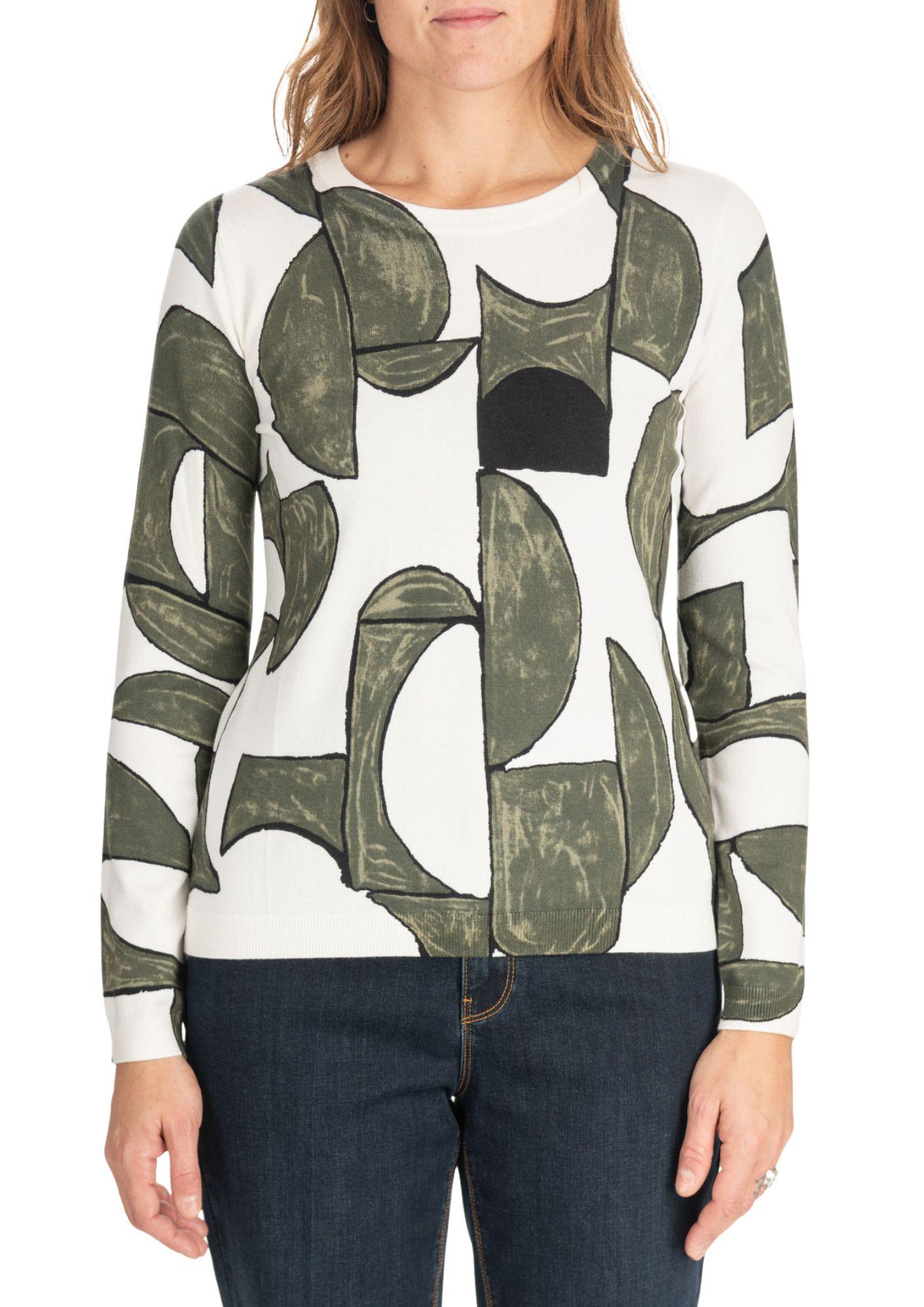 Diana Gallesi Maglia Donna Fondo Bianco Fantasie Geometriche in Verde