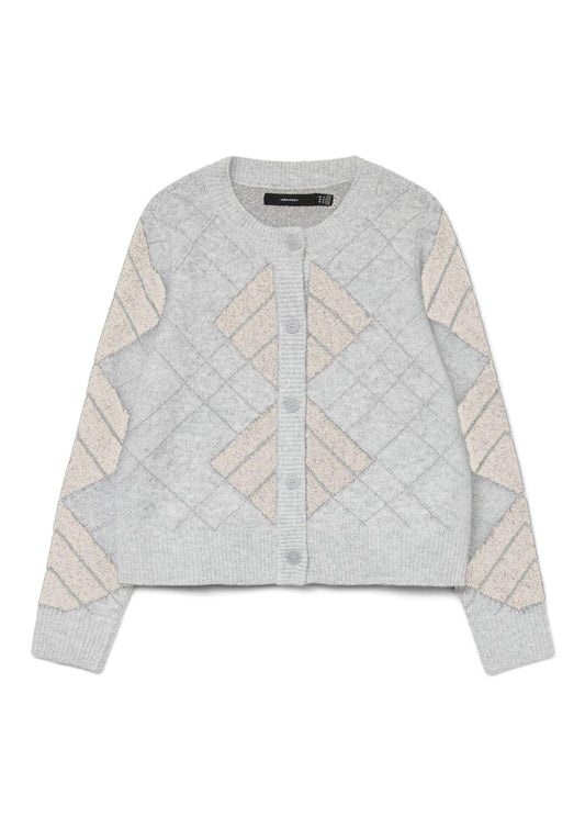 Vero Moda Cardigan Donna Dae Grigio Chiaro Dettagli Beige