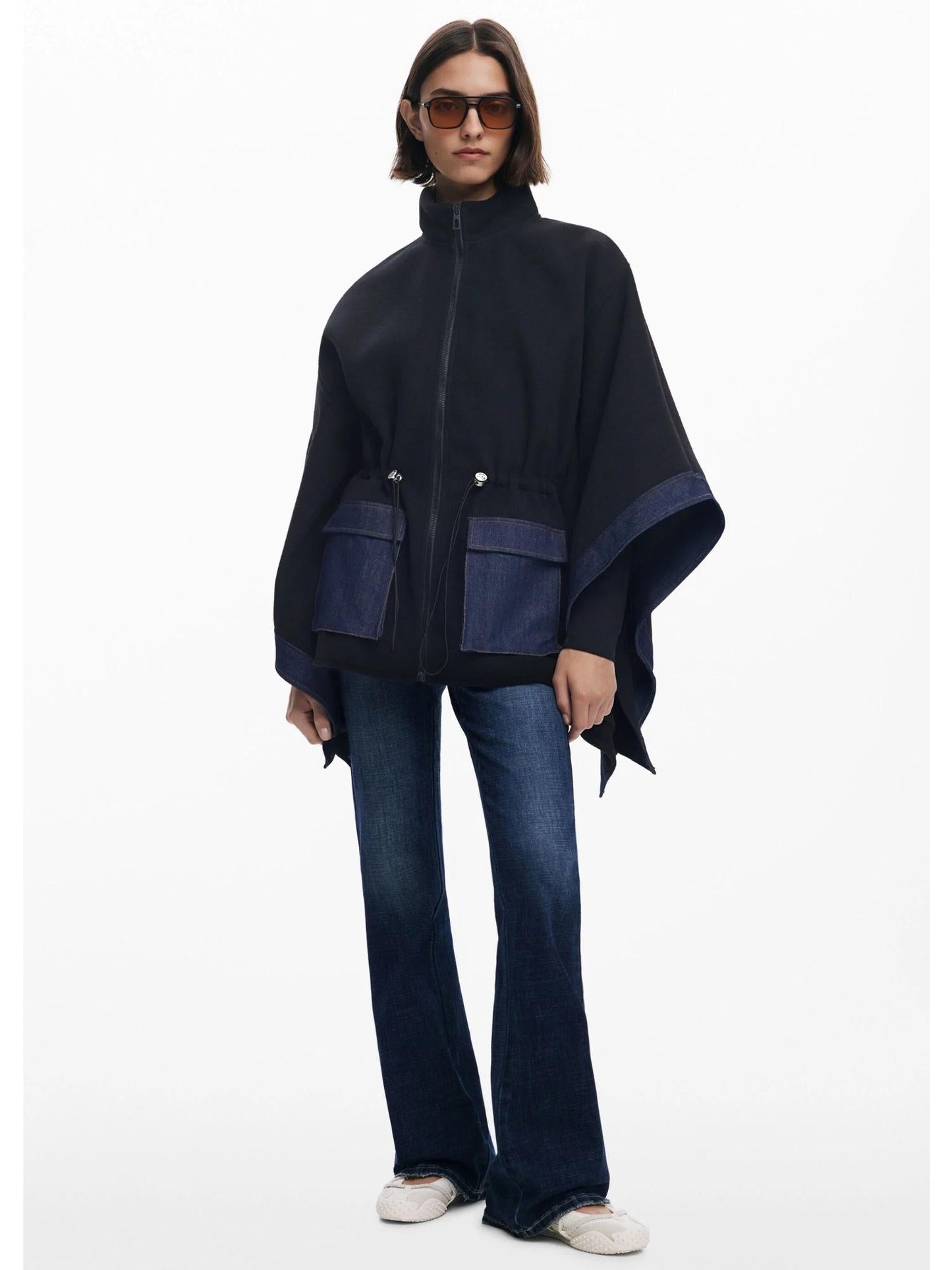 Desigual Poncho in denim combinato Donna Nero