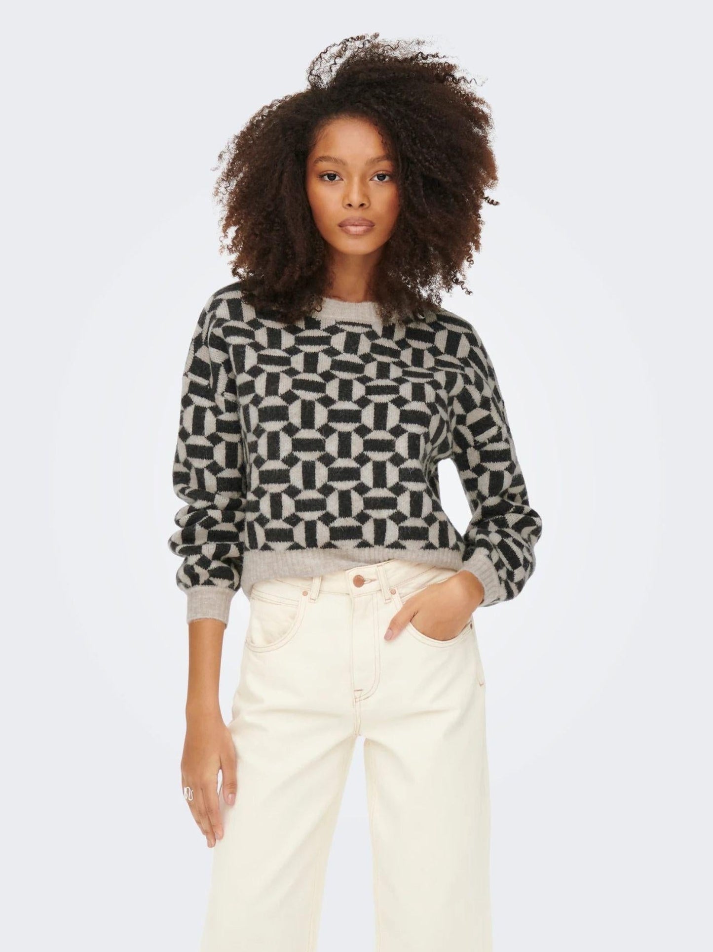 Only Maglione Donna Geo Grigio Oatmeal
