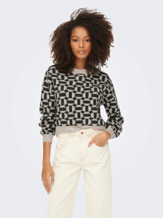 Only Maglione Donna Geo Grigio Oatmeal