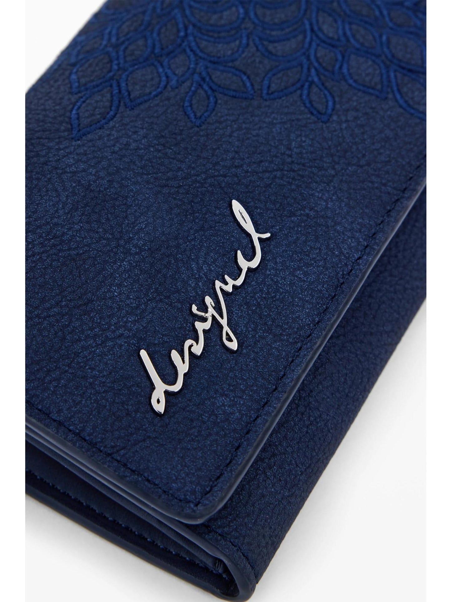 Desigual Portamonete effetto pelle ricamato medio Donna Blu
