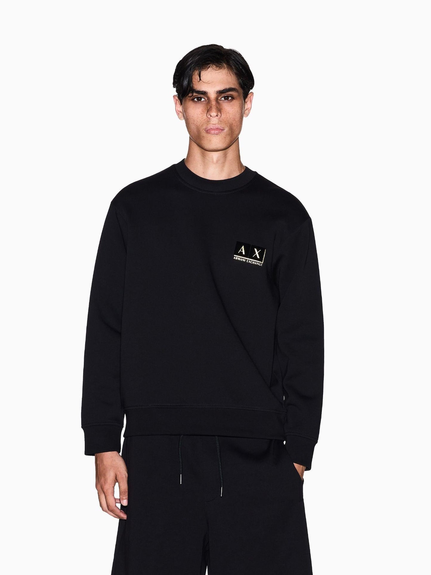 Armani Exchange Felpa Uomo Nera Girocollo in Cotone