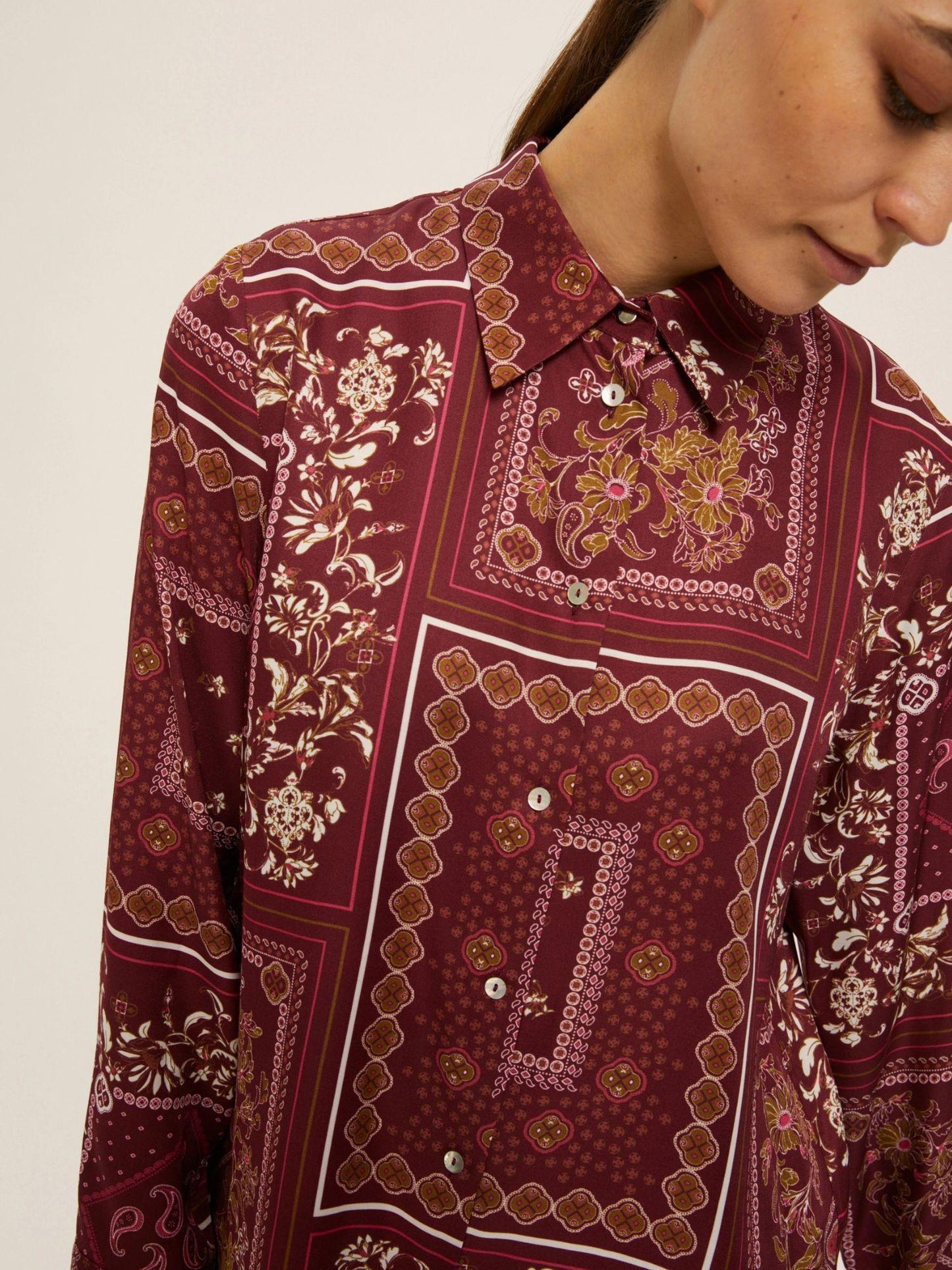 Emme Marella Camicia in twill di viscosa stampata Donna Brunico Bordeaux