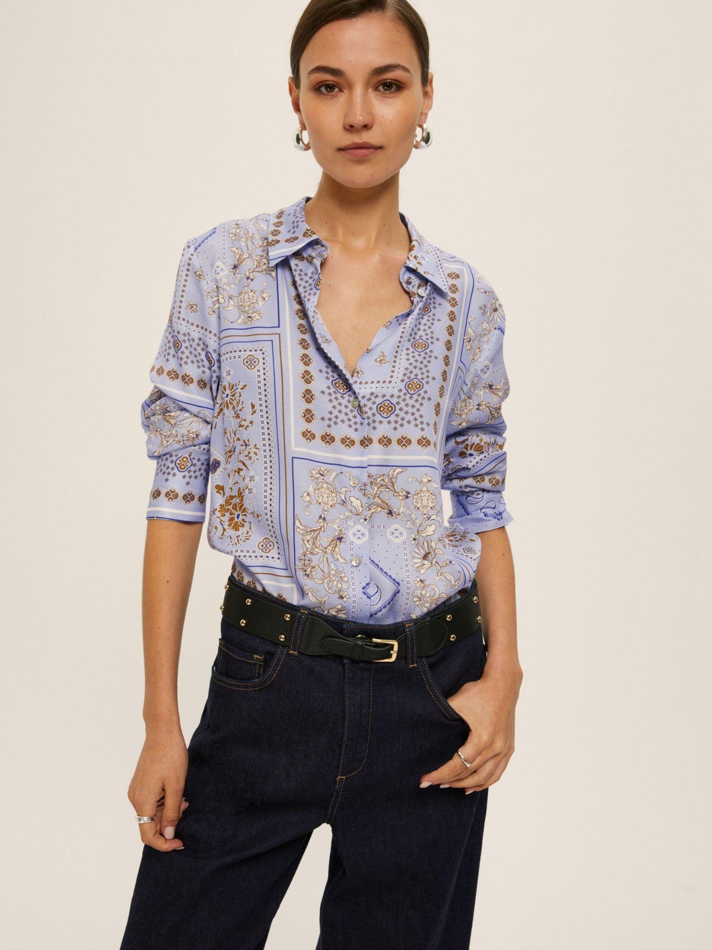 Emme Marella Camicia in twill di viscosa stampata Donna Brunico Azzurro