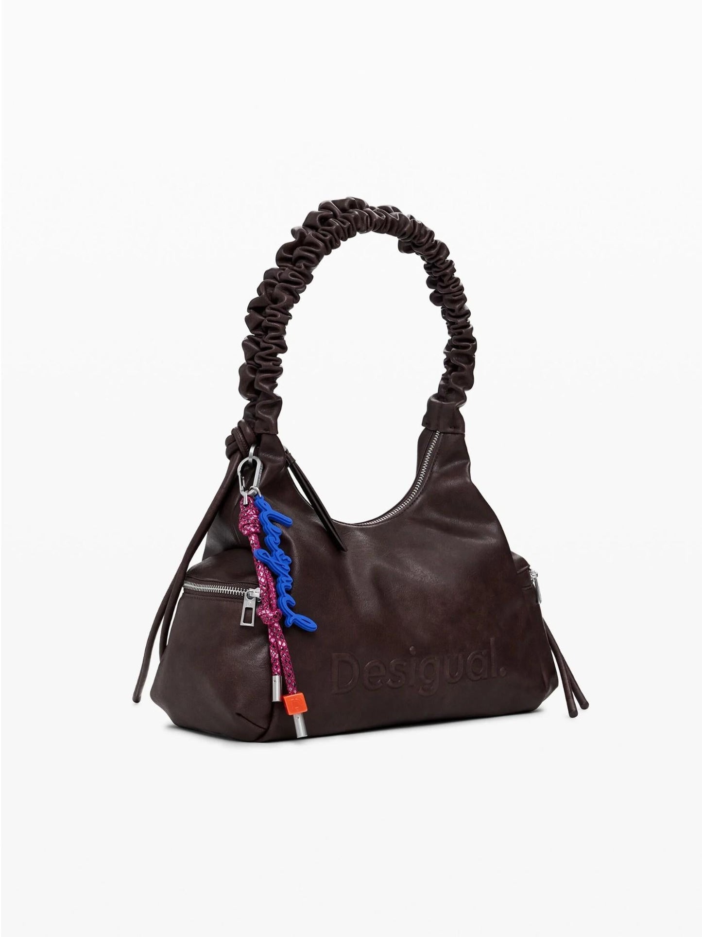 Desigual Borsa logo 3D con manico arricciato media Donna Marrone
