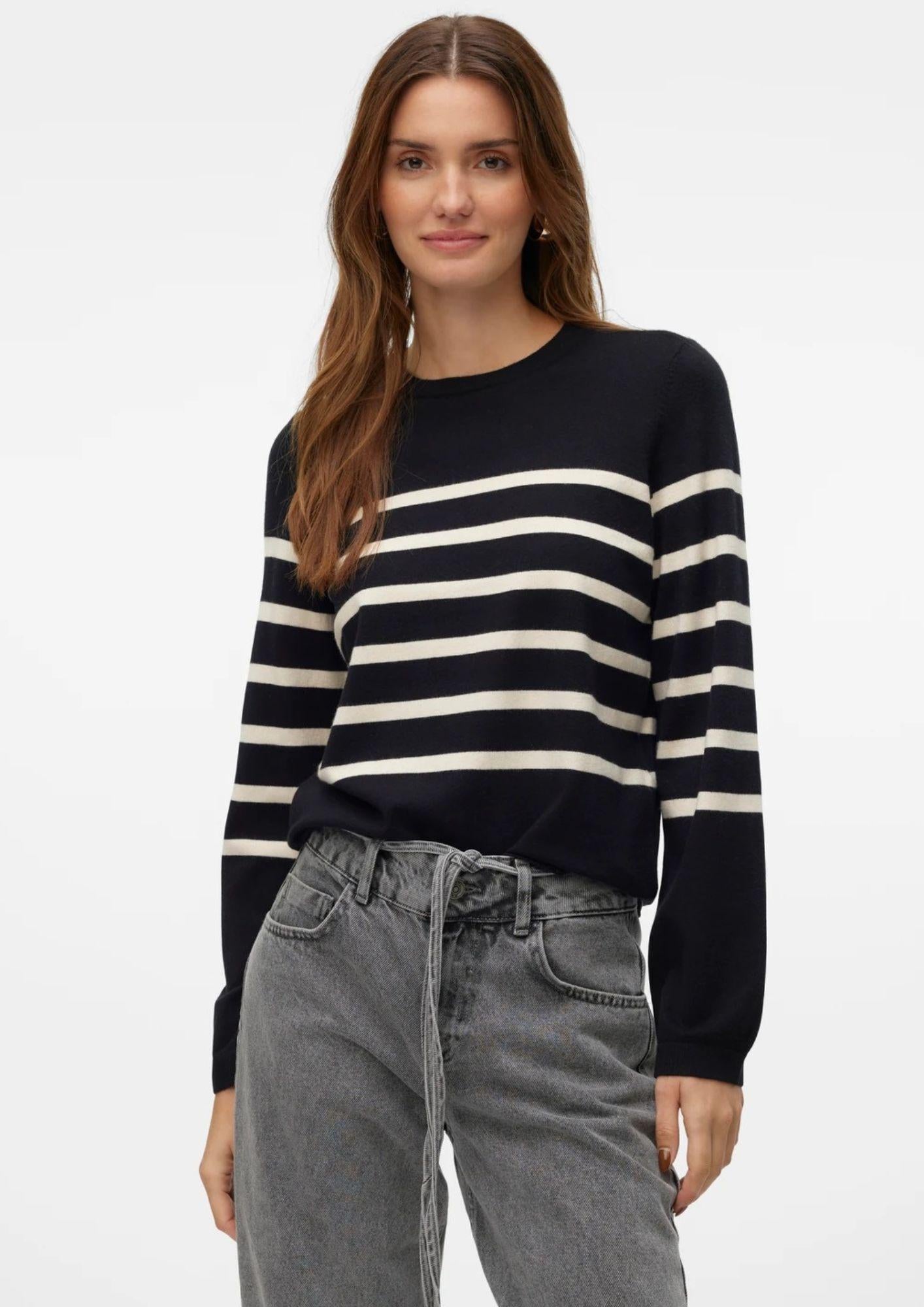Vero Moda Maglione Donna Saba Nero A Righe Bianche