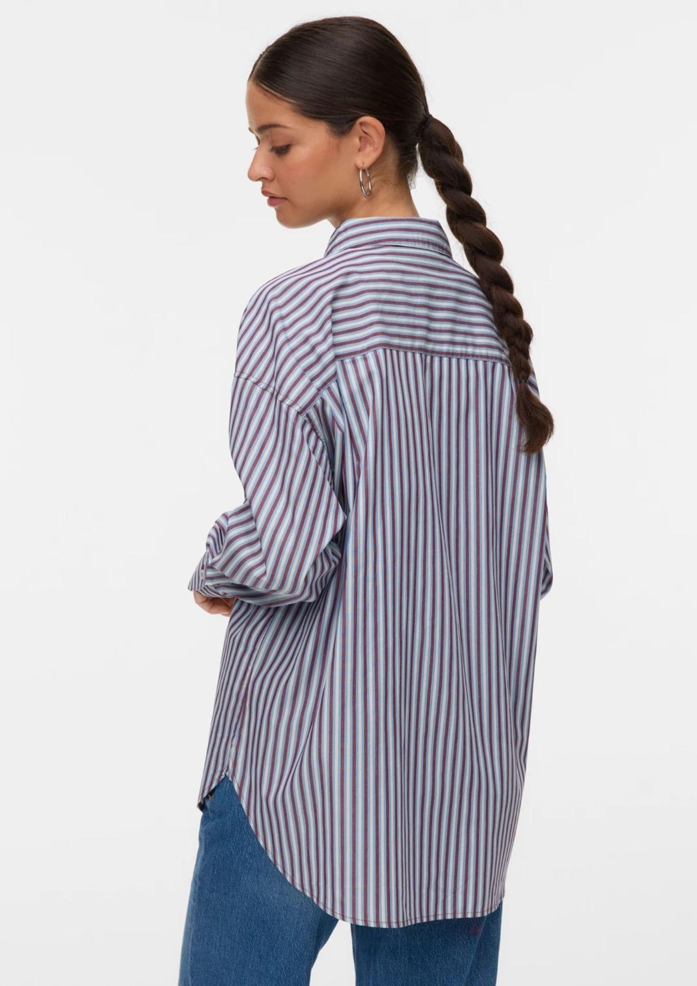 Aware Camicia Donna Parina Azzurra A Righe Bordeaux E Bianche