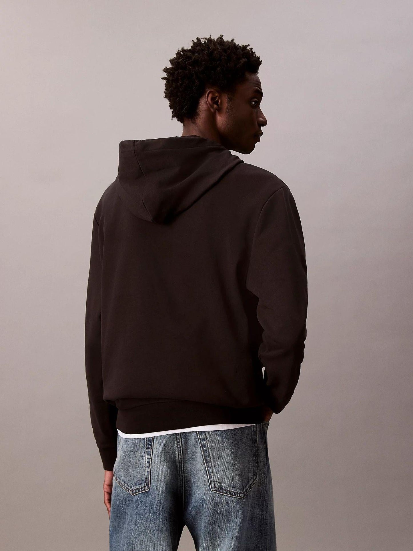 Calvin Klein Felpa Uomo In Spugna Di Cotone Con Cappuccio E Stemma Nero