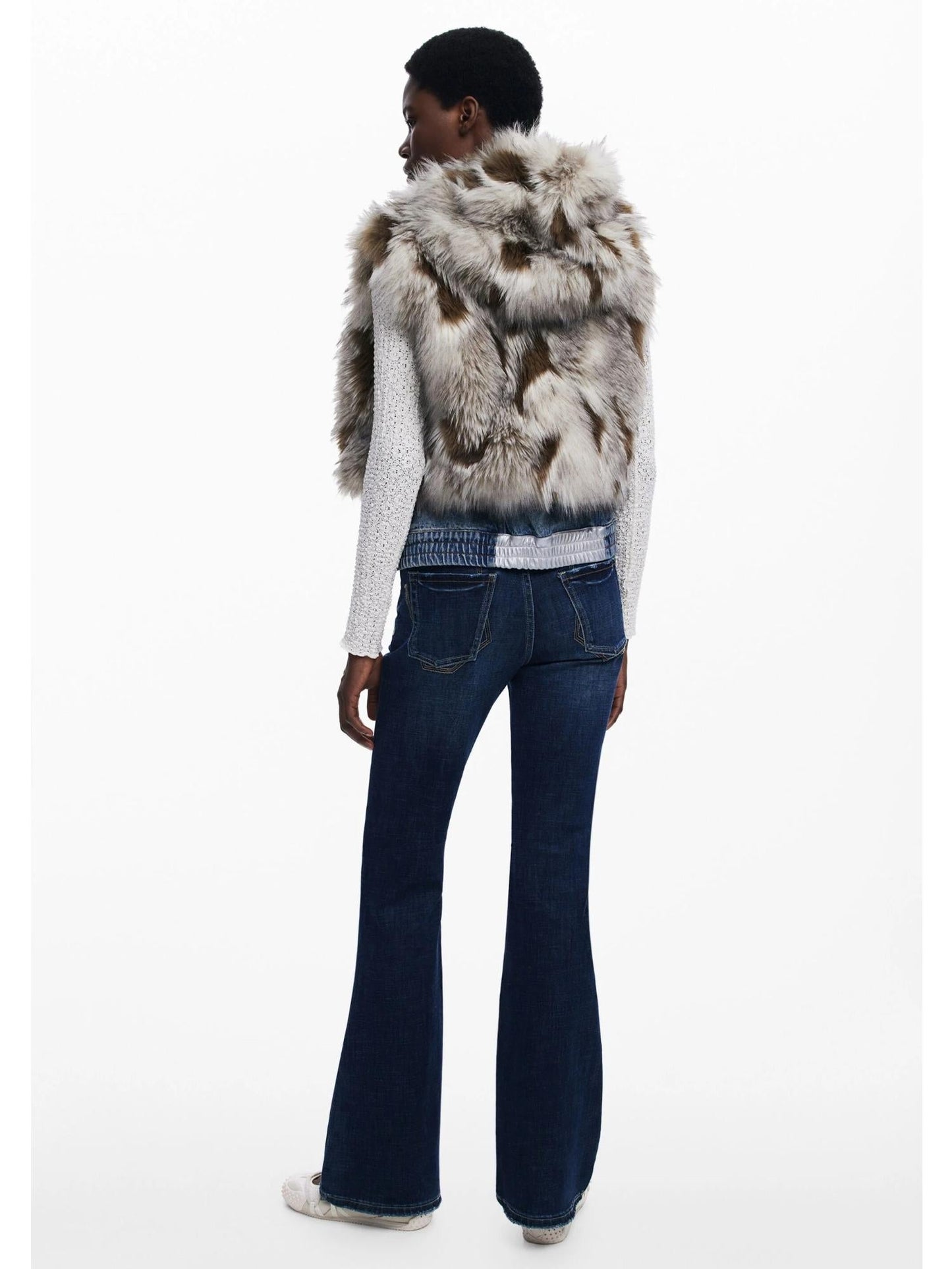 Desigual Gilet di Jeans con Pelliccia Sintetica Donna