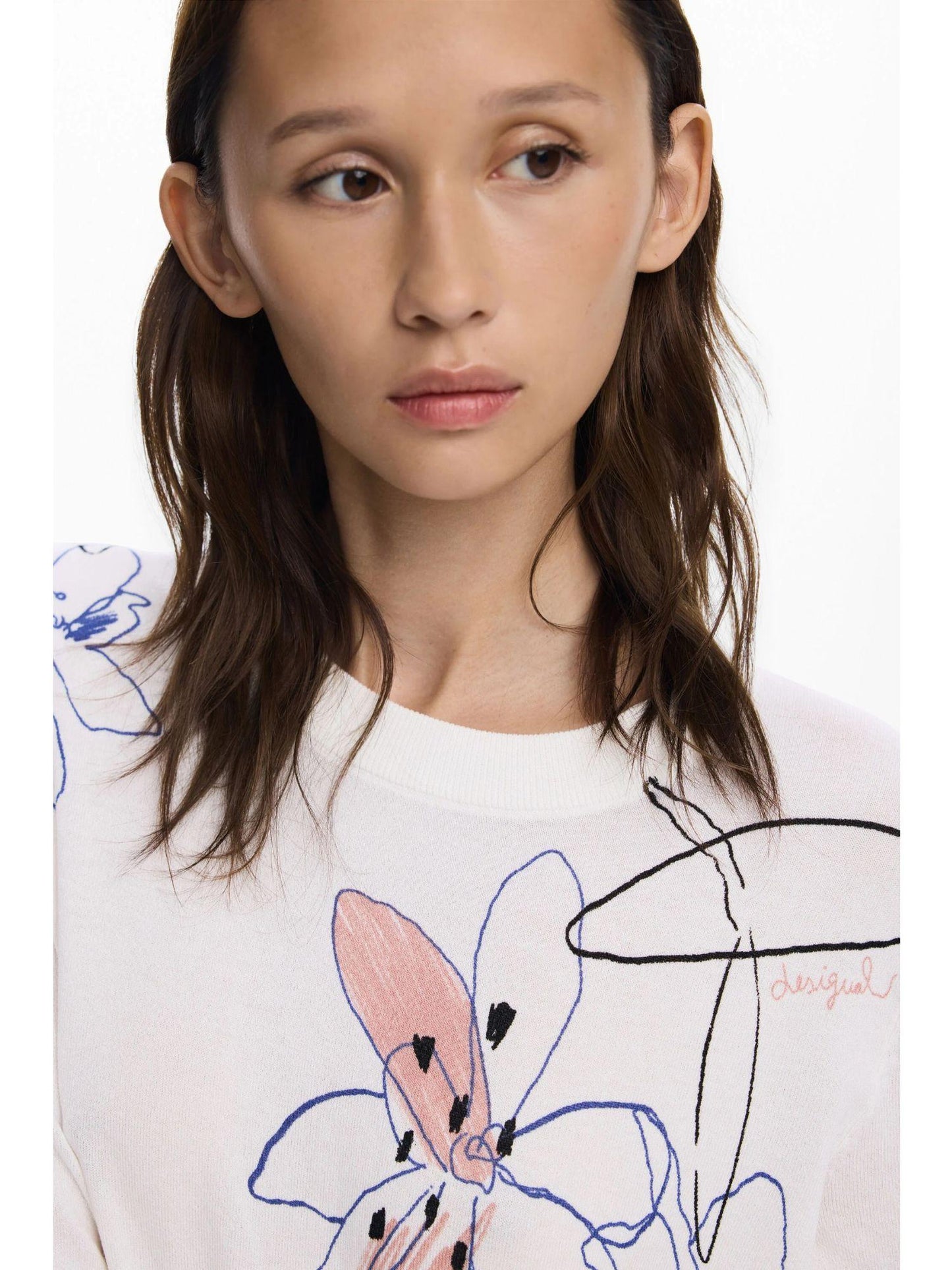 Desigual Maglione leggero con tratti floreali Donna Bianco