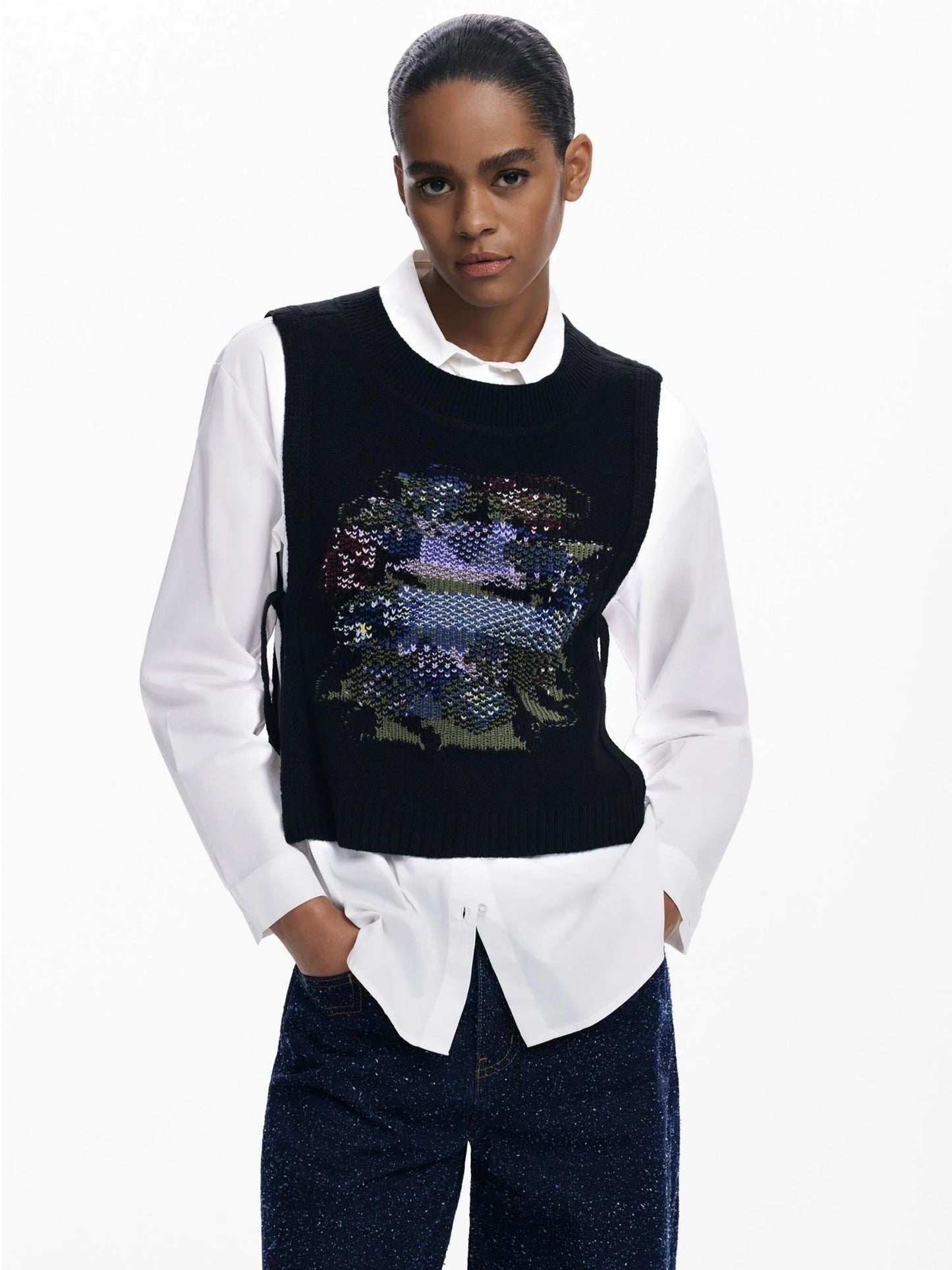 Desigual Camicia 2in1 fiori Donna Bianco