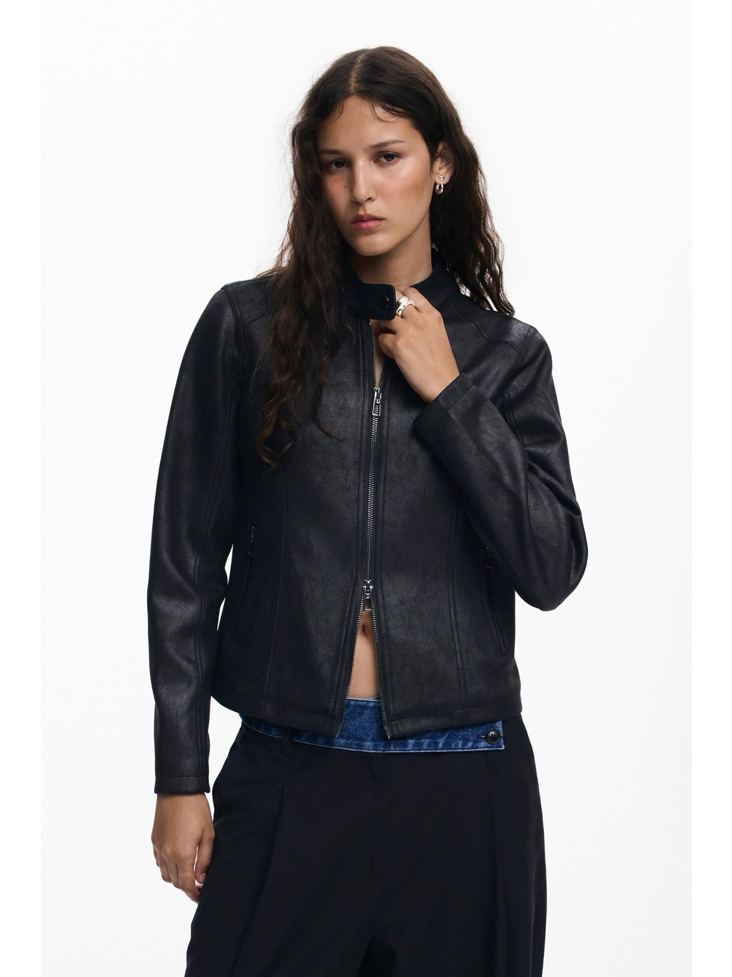 Desigual Giacca Donna Effetto Pelle Combinata Nera