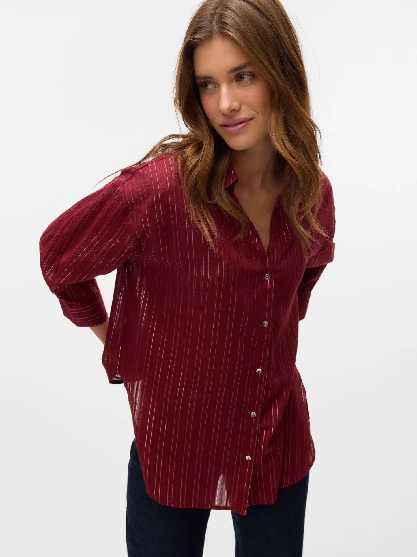 Vero Moda Camicia Donna Olla Maniche 3/4 Syrah Silver Lurex