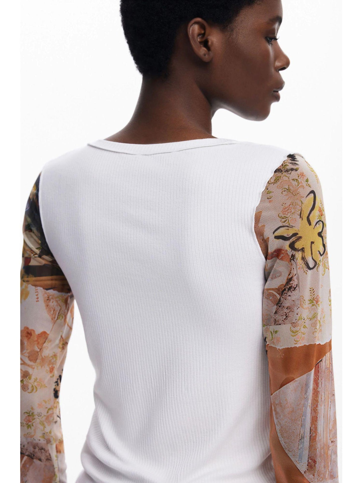 Desigual Maglietta con maniche in chiffon Donna Bianco