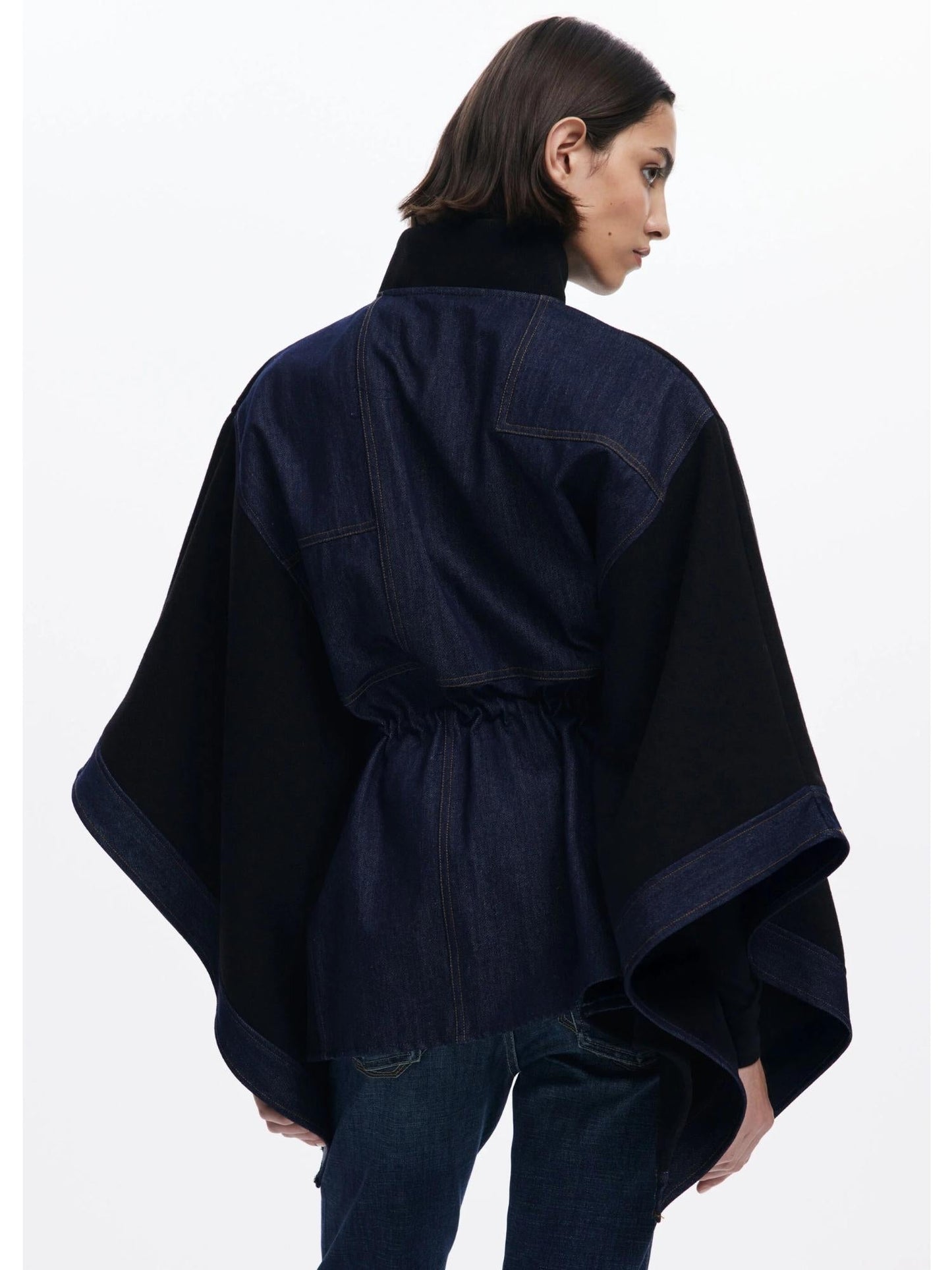 Desigual Poncho in denim combinato Donna Nero