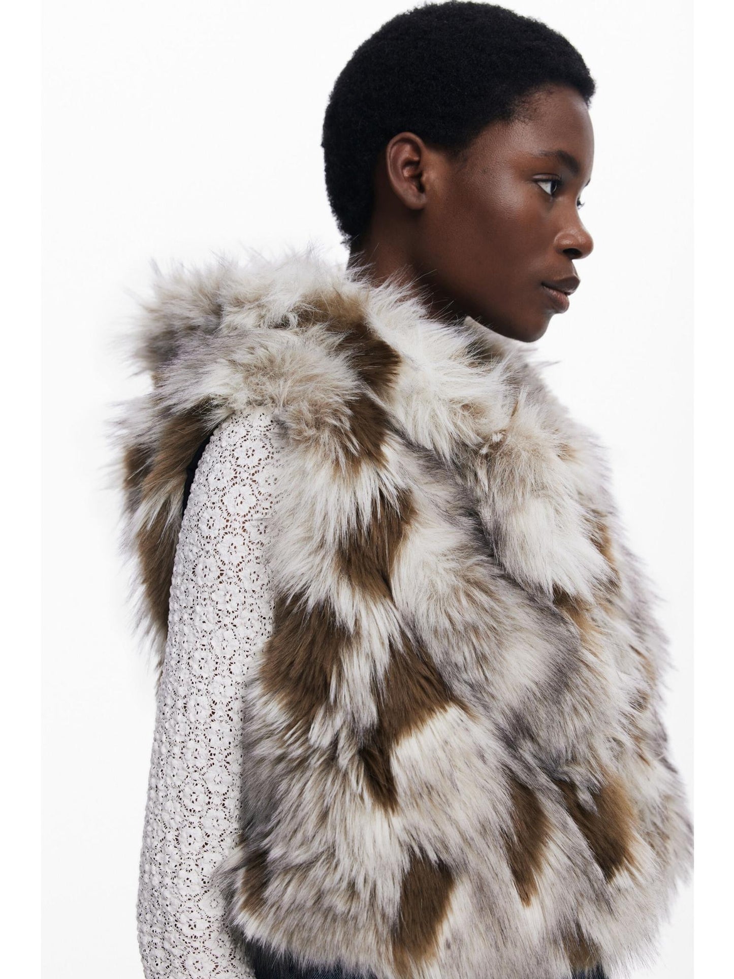 Desigual Gilet di Jeans con Pelliccia Sintetica Donna