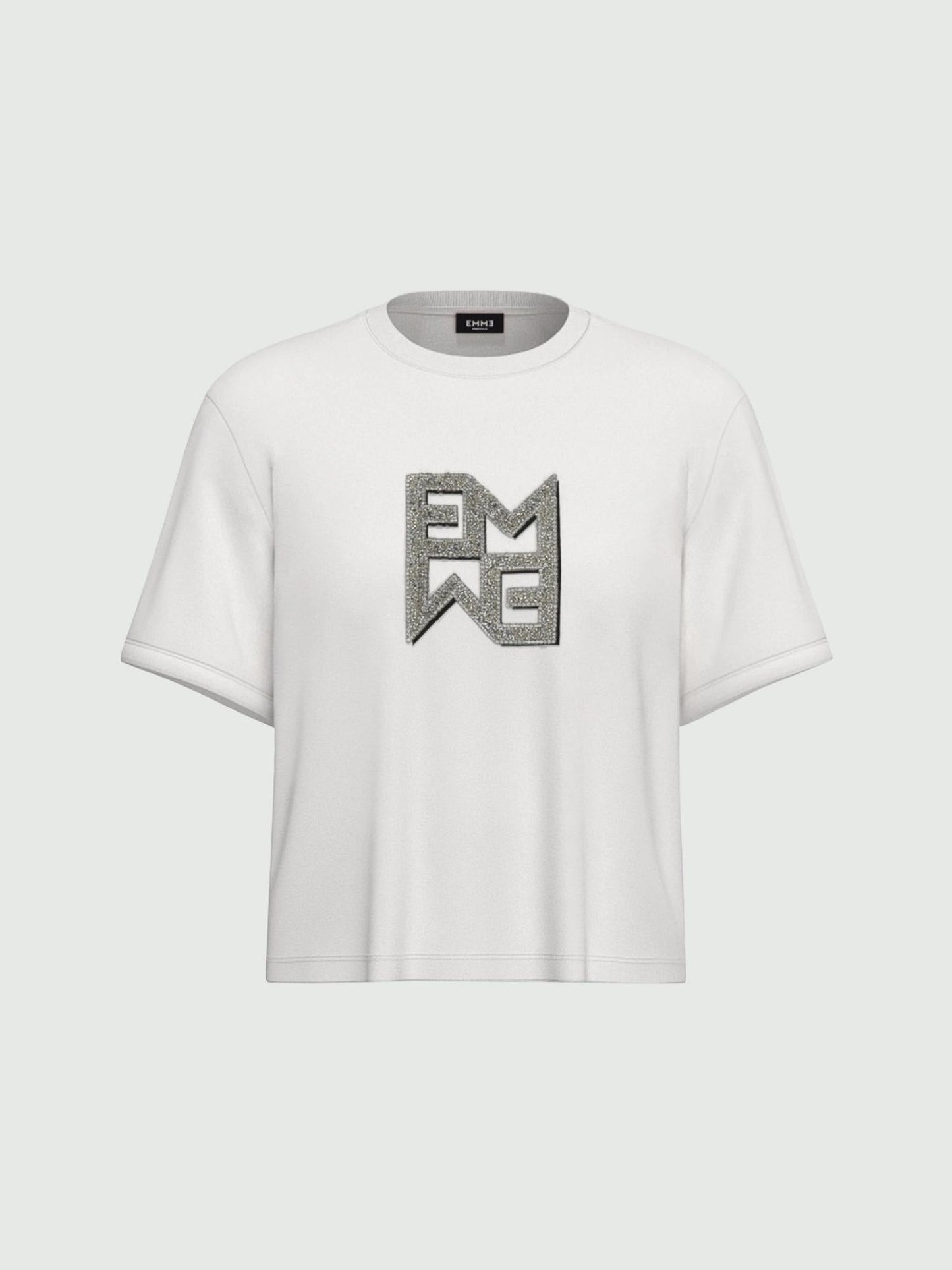 Emme Marella T-shirt Donna in jersey con cristalli Micaelabis Panna Argento