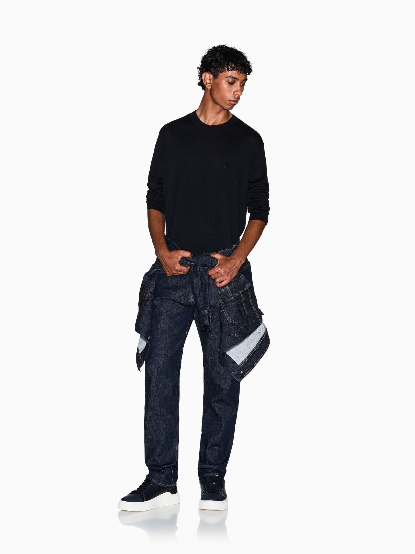 Armani Exchange Maglione girocollo in misto cotone Uomo Nero