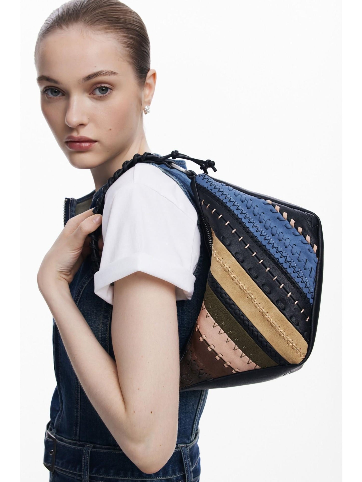 Desigual Borsa a spalla patchwork media Donna Marrone