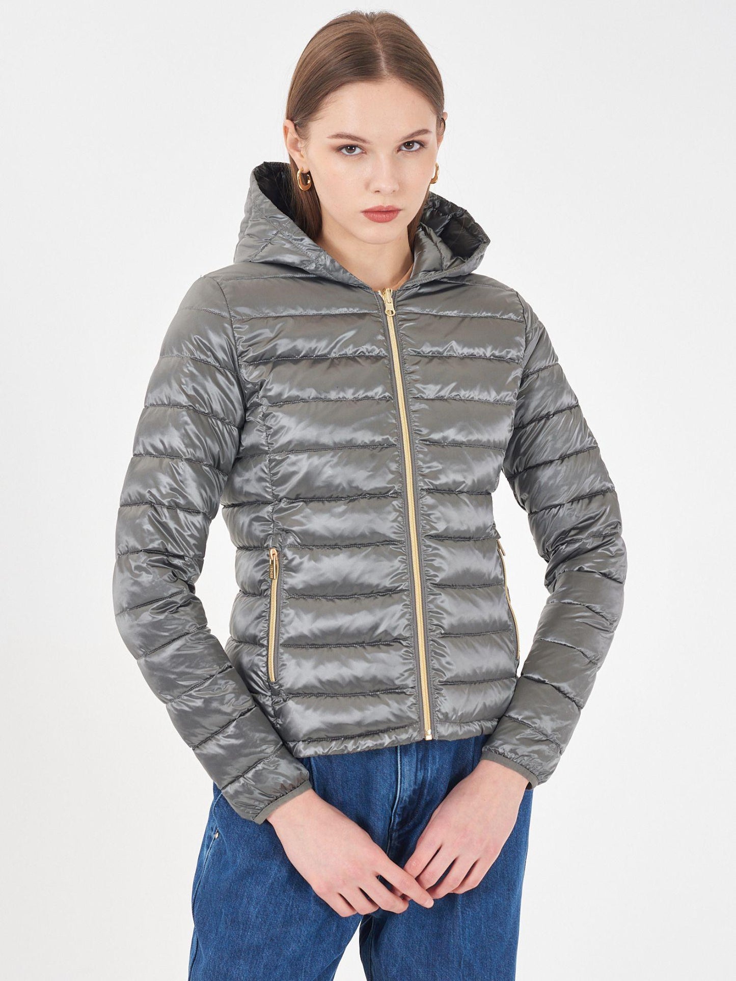 Yes Zee Parka Donna con Giubbino Trapuntato Interno Grigio