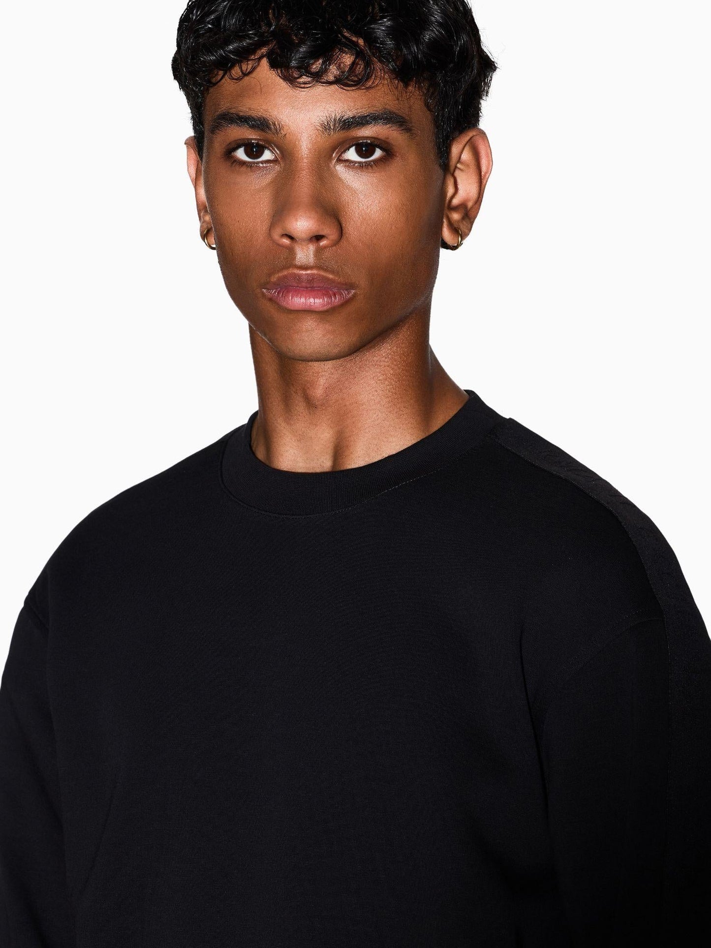 Armani Exchange Felpa Girocollo con Bande Logate Uomo Nera