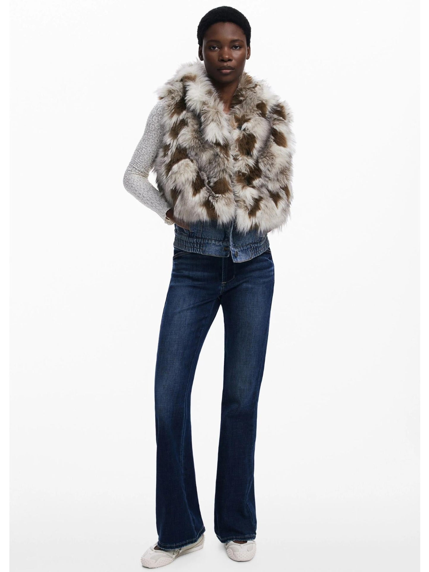 Desigual Gilet di Jeans con Pelliccia Sintetica Donna