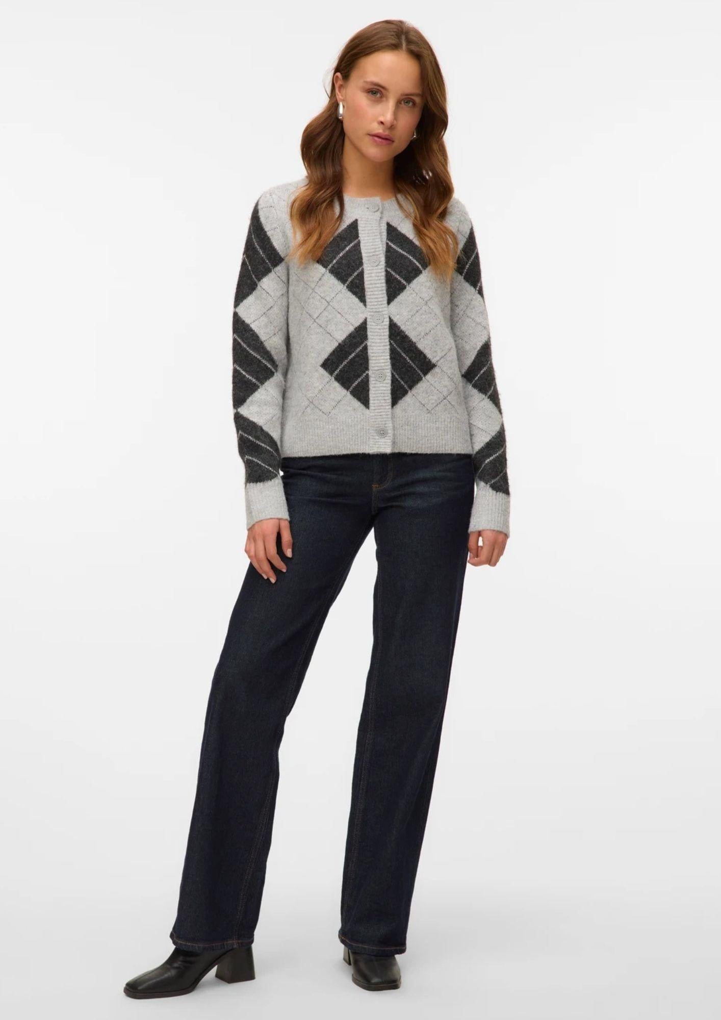 Vero Moda Cardigan Donna Dae Grigio Chiaro Dettaglia Grigio scuro