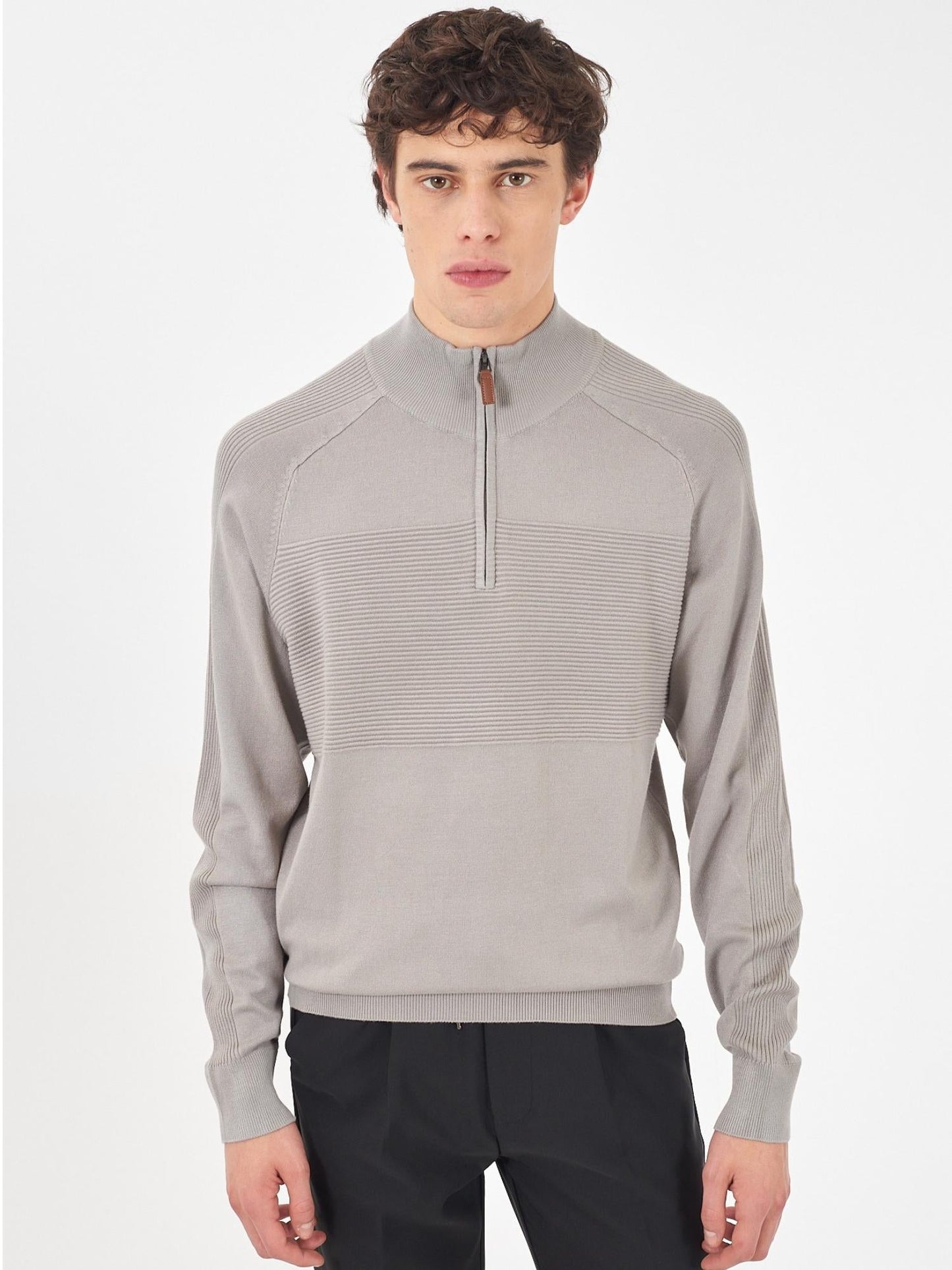 Yes Zee Maglia Lupetto con mezza zip Uomo Grigio chiaro