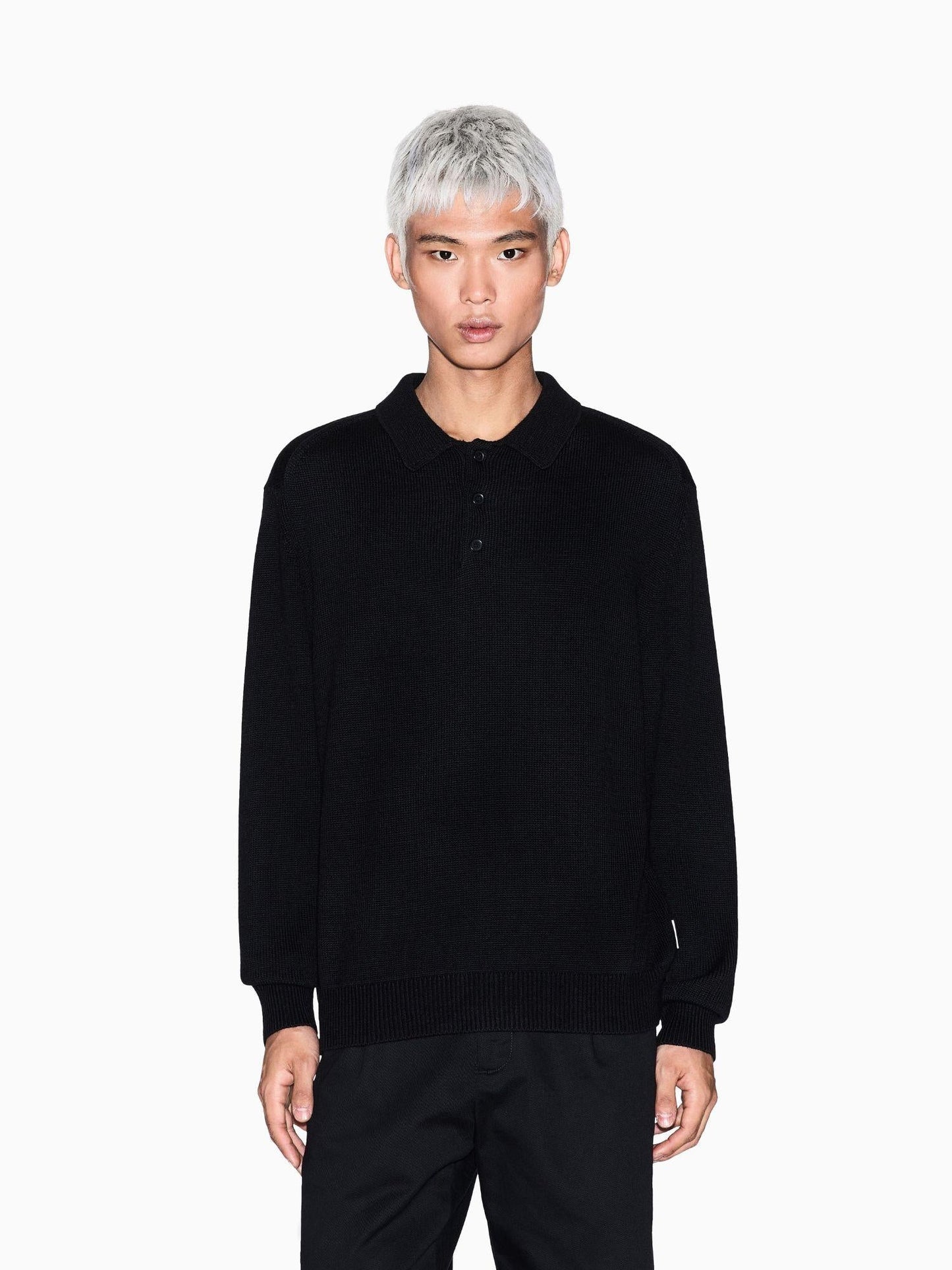 Armani Exchange Polo Uomo in Maglia di Lana e Cotone Nero Elegante