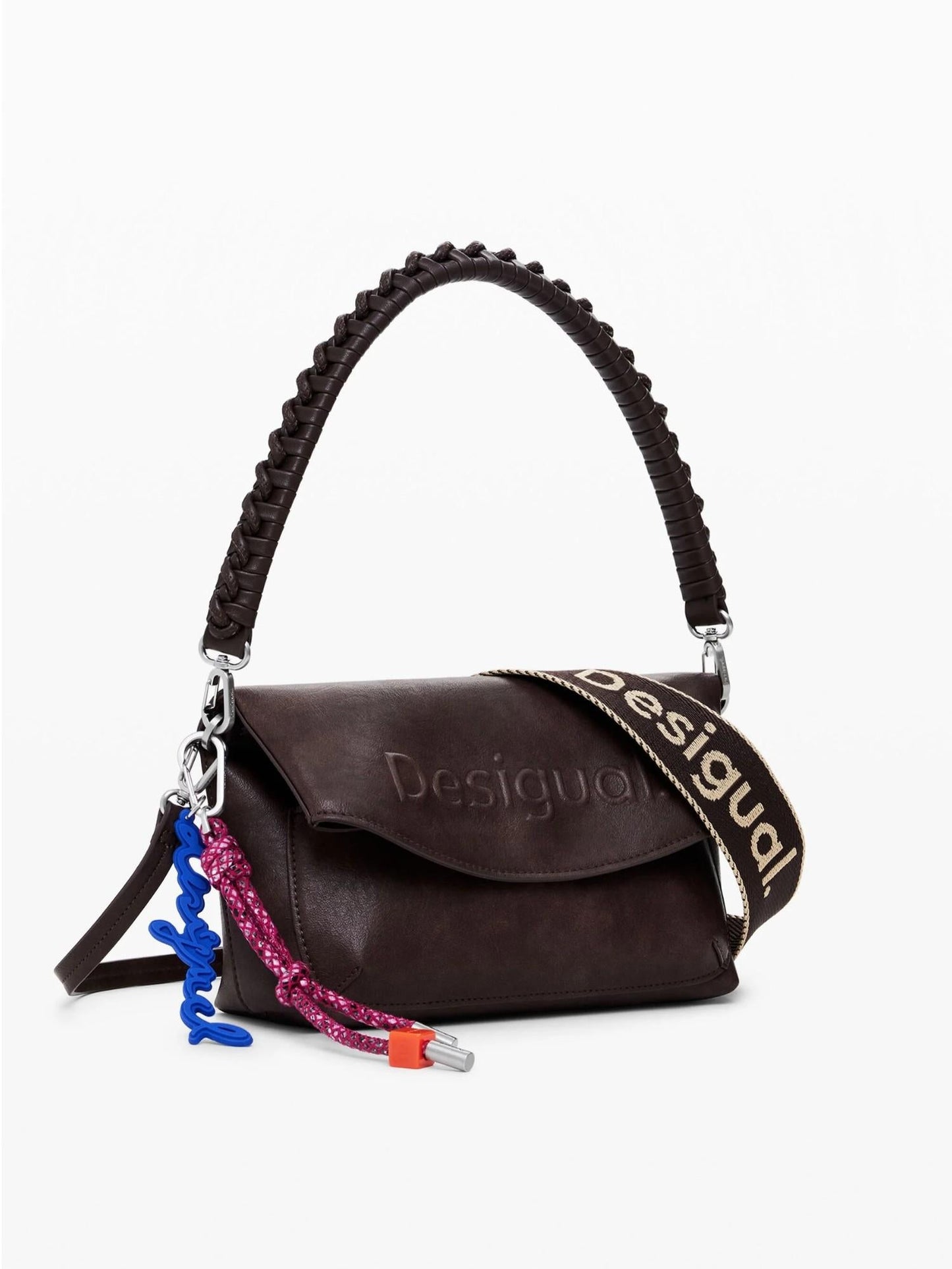 Desigual Borsa effetto camoscio logo 3D medio Donna Marrone