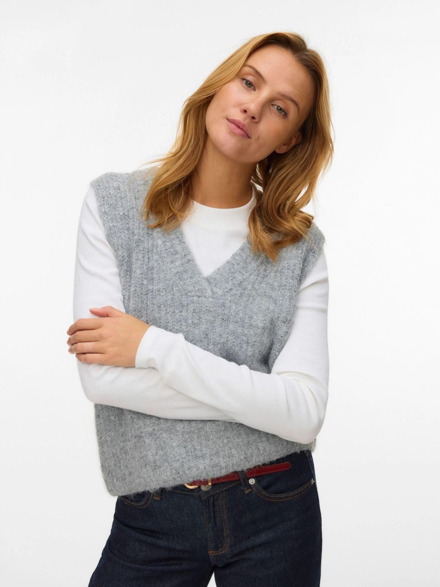Vero Moda Maglione Smanicato Donna Novah Medium Grey Melange