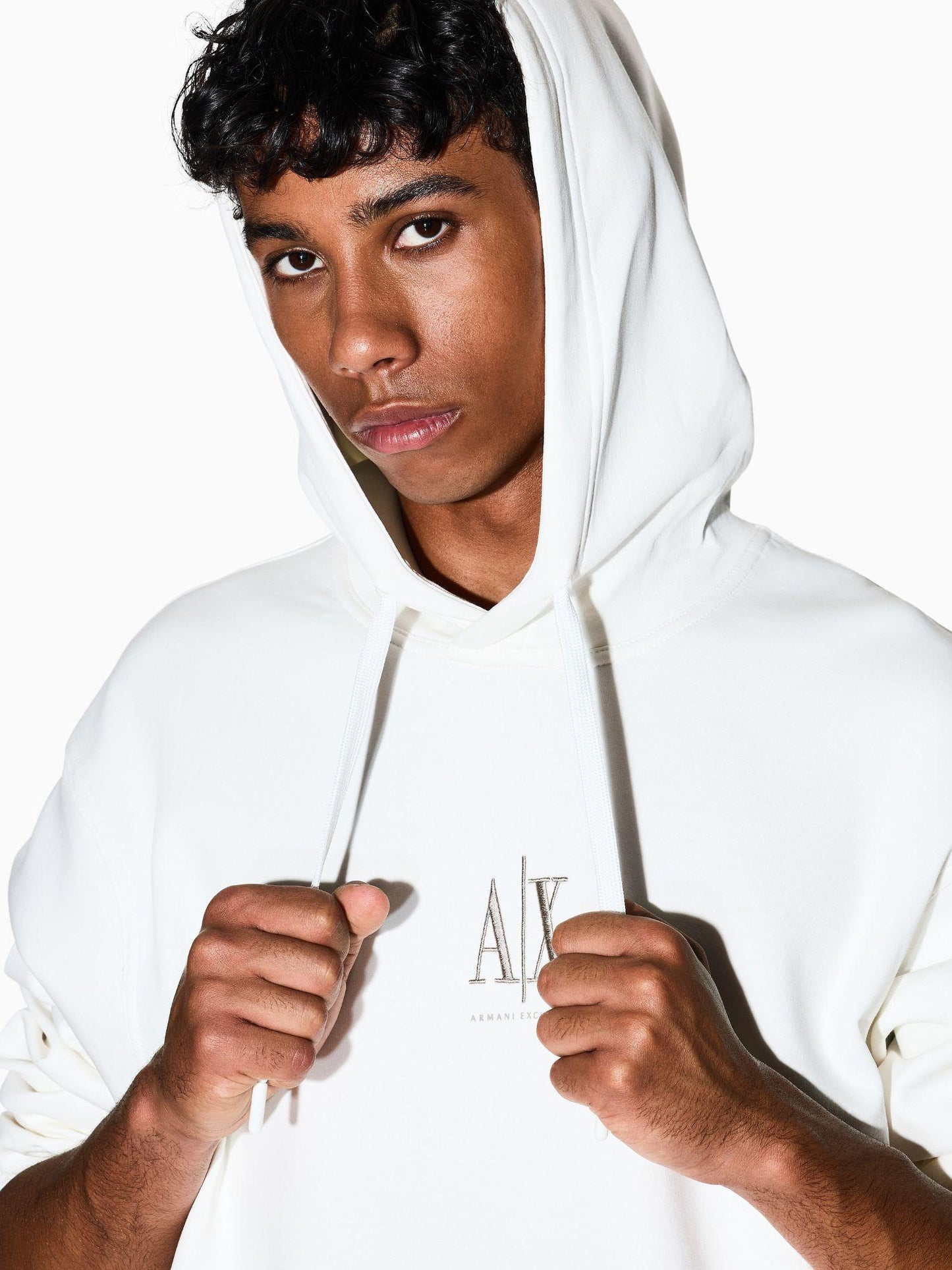 Armani Exchange Felpa Bianca Elegante Con Cappuccio Da Uomo Con Logo Ricamato